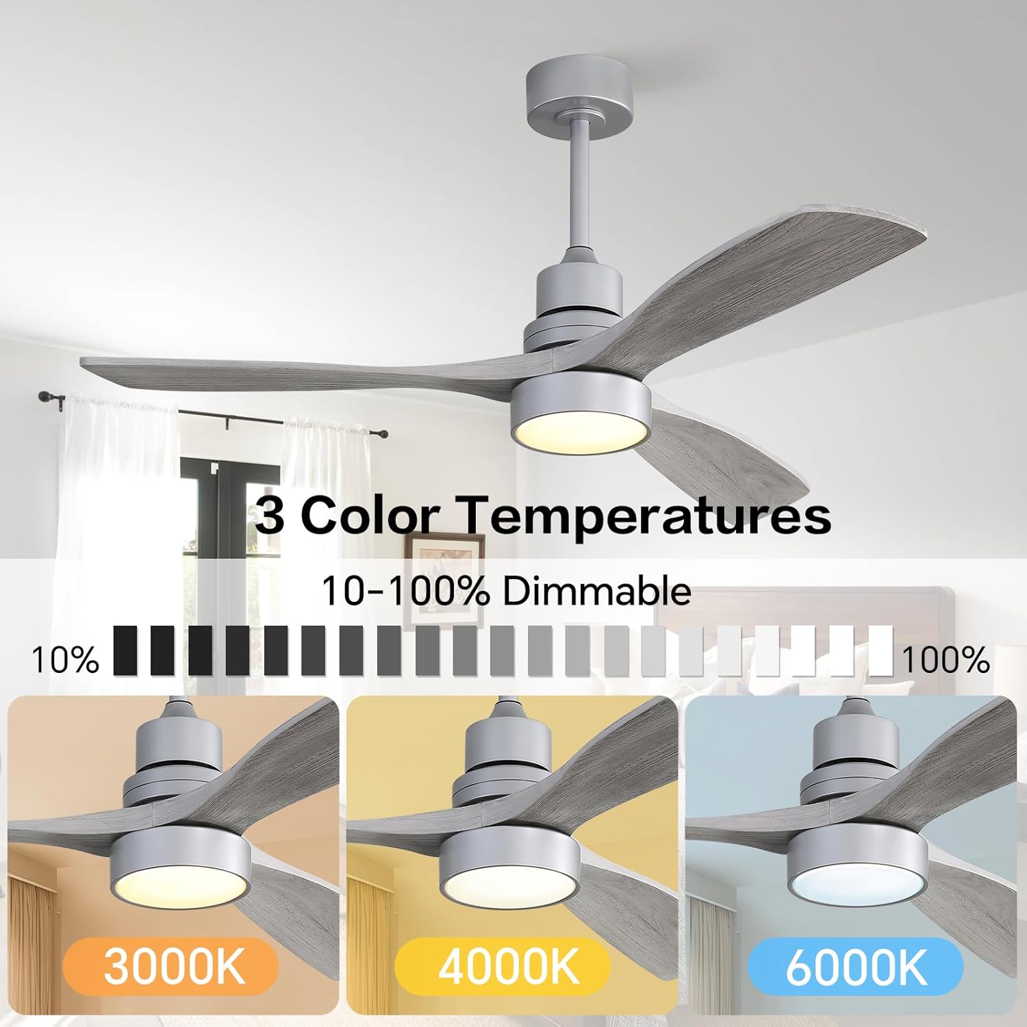 Sofucor Ceiling Fans with Lights, 52 Inch Low Profile Flush Mount Mordern Wood Ceiling Fan with Remote for Indoor Farmhouse Bedroom Living Room Outdoor Patio Porch, Reversible DC Motor, Noiseless