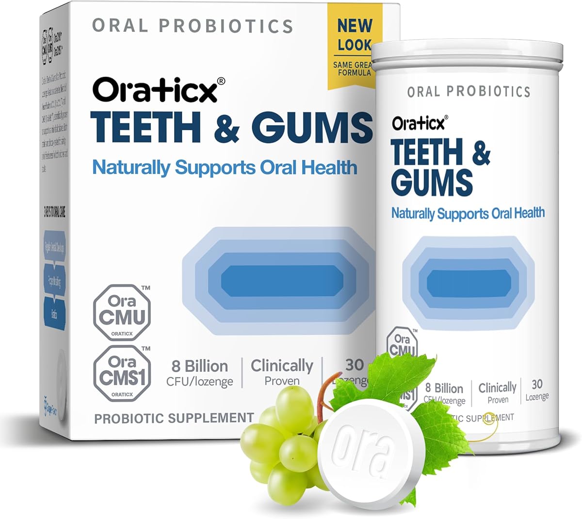 OraTicx Teeth & Gums Oral Probiotics, 8 Billion CFU - Naturally Supports Oral Health, Fresh Breath, and Immunity, Dental Probiotic Supplement, Grape Flavor 30 Lozenges 1-PK