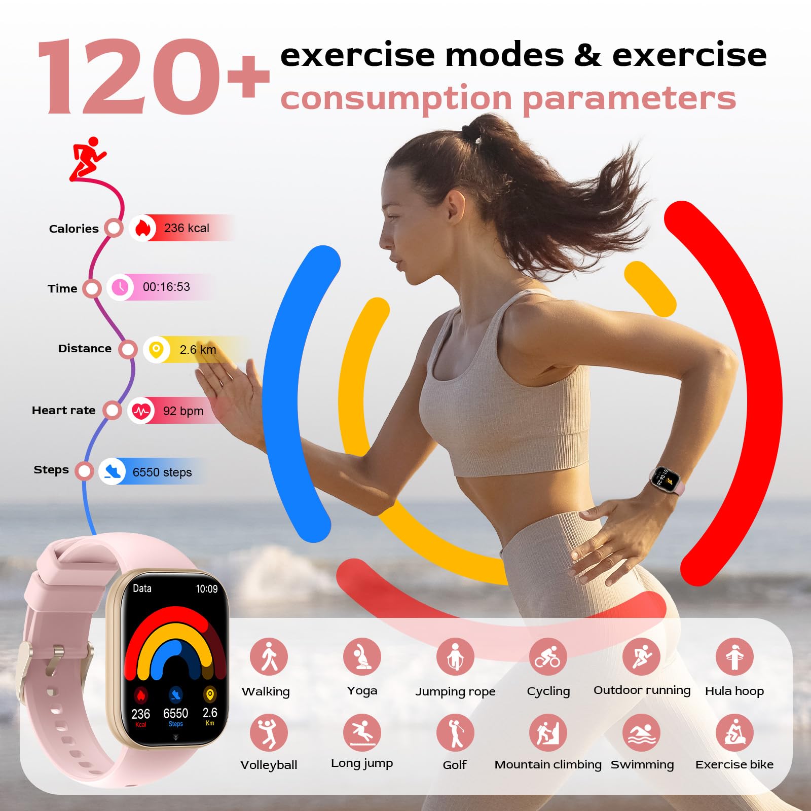 Reloj Inteligente Mujer 1.75" TFT Smartwatch con Llamadas Bluetooth IP68 Presión Arterial Pulsometro SpO2 Monitor de Sueño Ciclo Menstrual Fitness Tracker Android iOS (Rosa)