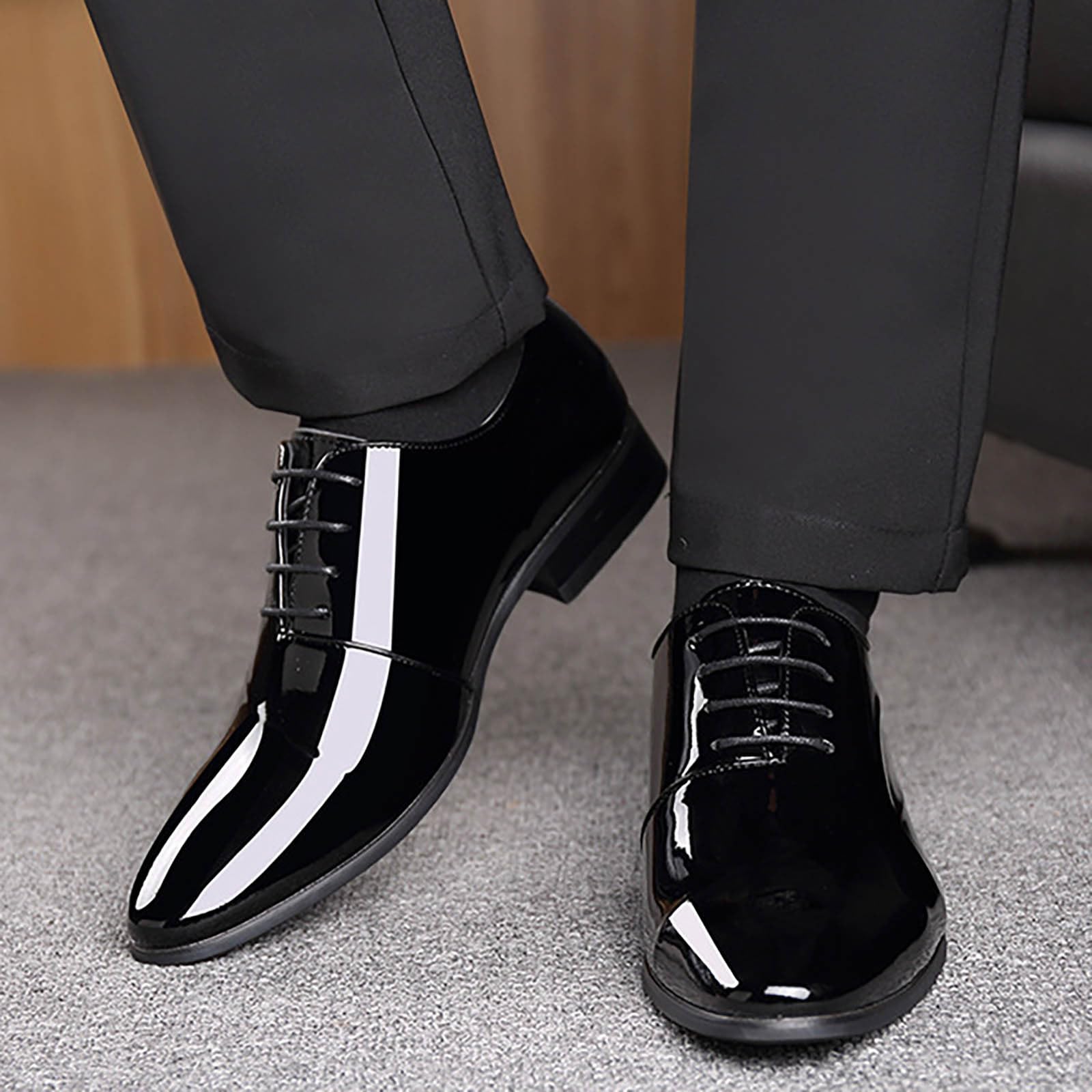 Generisch Herren Anzugschuhe Modern Lederschuhe Business Schnürschuhe | Oxford Derby Schuhe Leder Lackschuhe Hochzeit Business Lederschuhe, glänzende Schnürschuhe mit stabiler