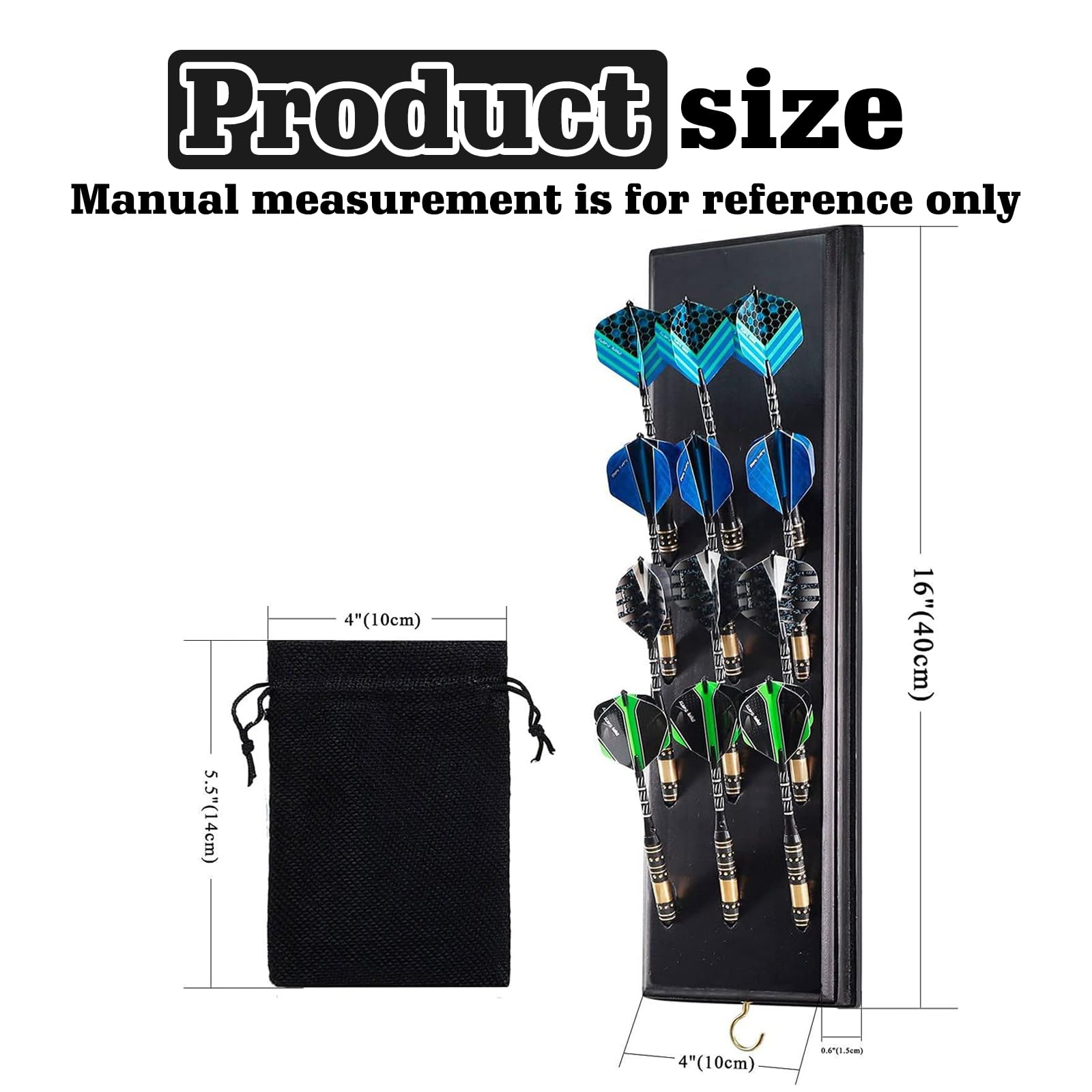Dart Halter aus Holz für 12 Darts, Hochwertig Darthalter aus Holz, Praktische Dart Aufbewahrung, Wand Hängen Dartständer, für Jede Art von Dartscheibe (Schwarz)