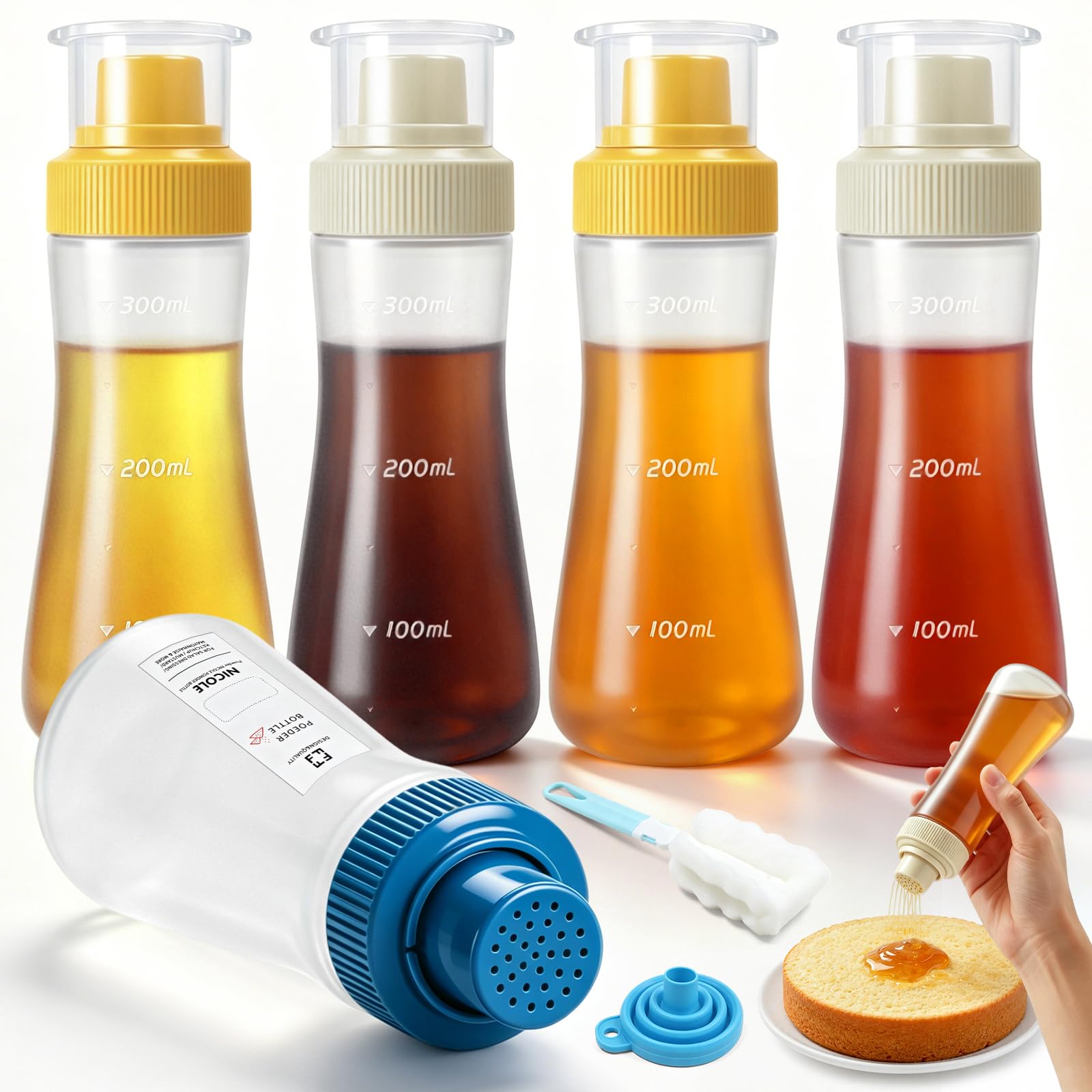Mispudin 5Pcs Cake Syrup Dispenser 350ml Squeeze Bottle with Lid