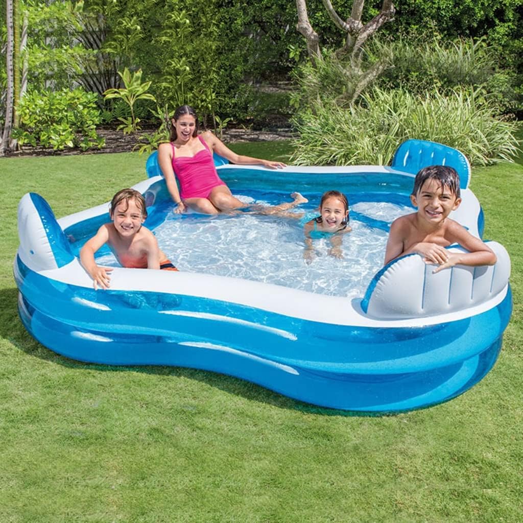 Rainbow Ring Inflatable Play Center, 114" X 71" X 41", for Ages 2~7 yeas, Pool with Slide,Garden Backyard Water Park (Color : Blue, Size : 229 * 229 * 66cm) (Blue 229 * 229 * 66cm)