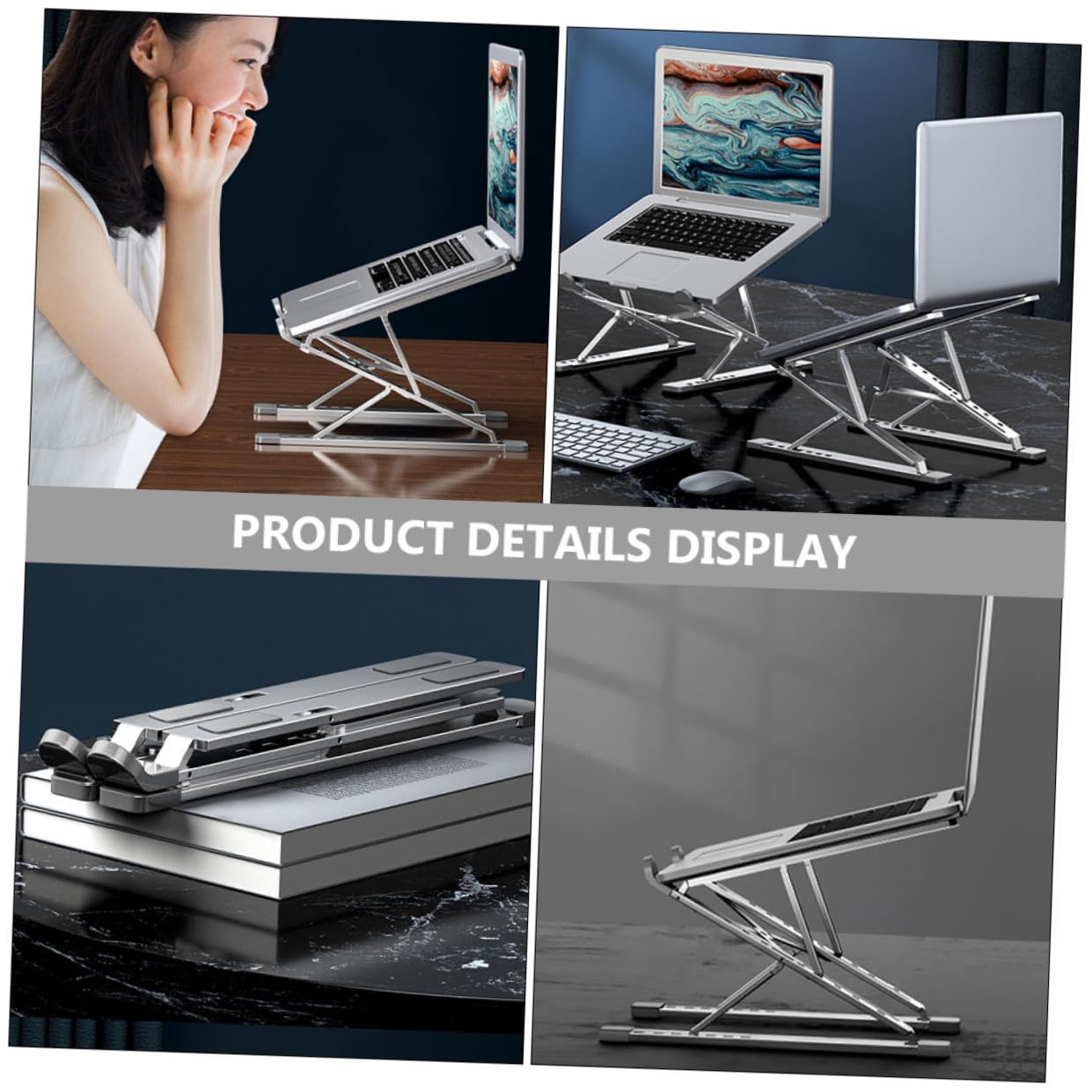 NUOBESTY Supporto per Laptop in Lega di Alluminio, Argento, Doppio Strato | Struttura Pieghevole, Altezza Regolabile, Portatile, Design Cavo per Dissipazione Calore