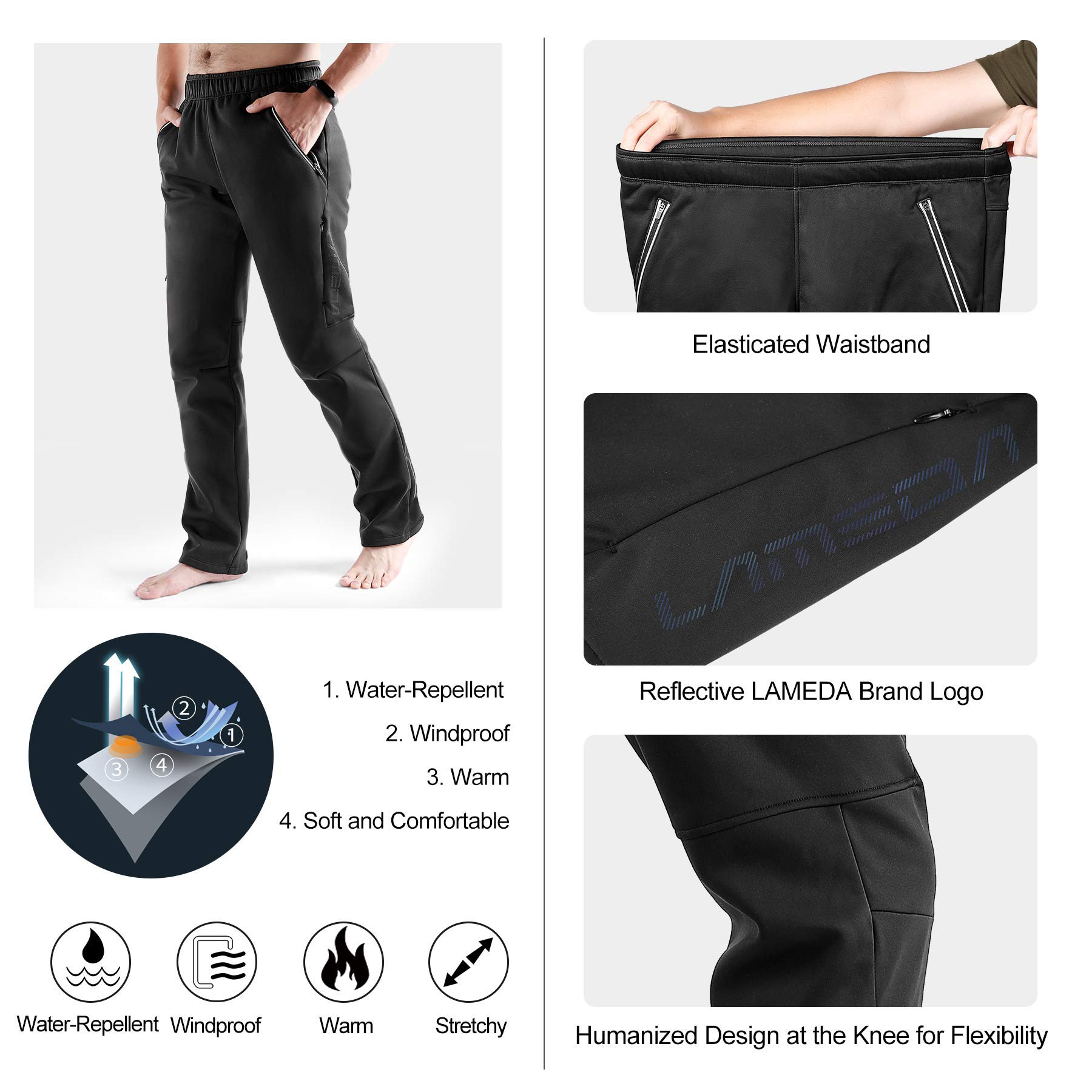 LAMEDA Pantalones Largos Hombre Invierno Pantalones Cortavientos Térmicos Elásticos con Forro Polar Pantalon Ciclismo Repele El Agua