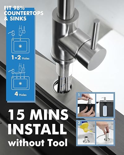 Miniatura 29 de Grifo de fregadero de cocina cromado, grifo de cocina con rociador extraíble VFAUOSIT comercial de acero inoxidable para lavandería de una sola