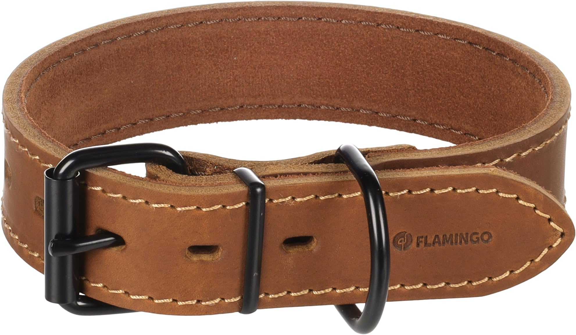 Flamingo Dog Collar Montana Cognac M/L 39,5-49,5cm 35mm, Brown