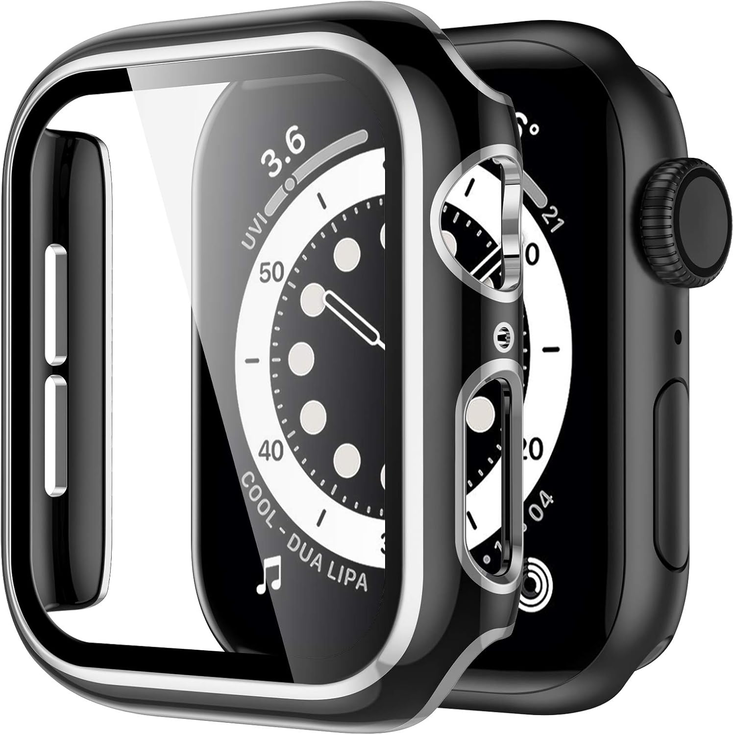 GEAK Case Compatible for Apple Watch 38mm Series 1/2/3 Built-in Screen Protector, All-Around Black Bumper Full Cover Hard PC with Silver Edge for Women Men iWatch 38MM Black/Silver