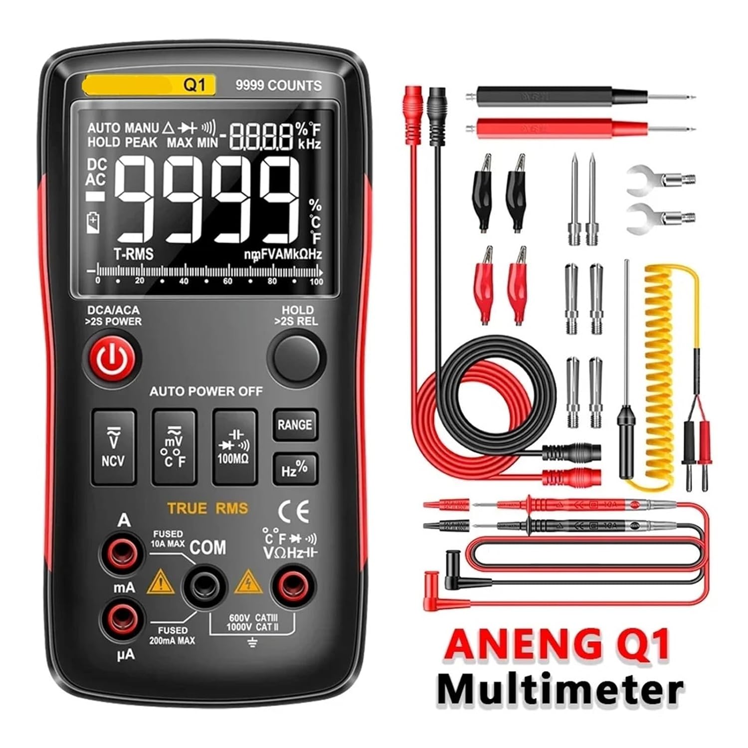 Digital Multimeter 9999 Analog Tester Q1 True RMS Professional Multimetro DIY Transistor Capacitor NCV Testers LCR Meter(Q1 Red Pro)