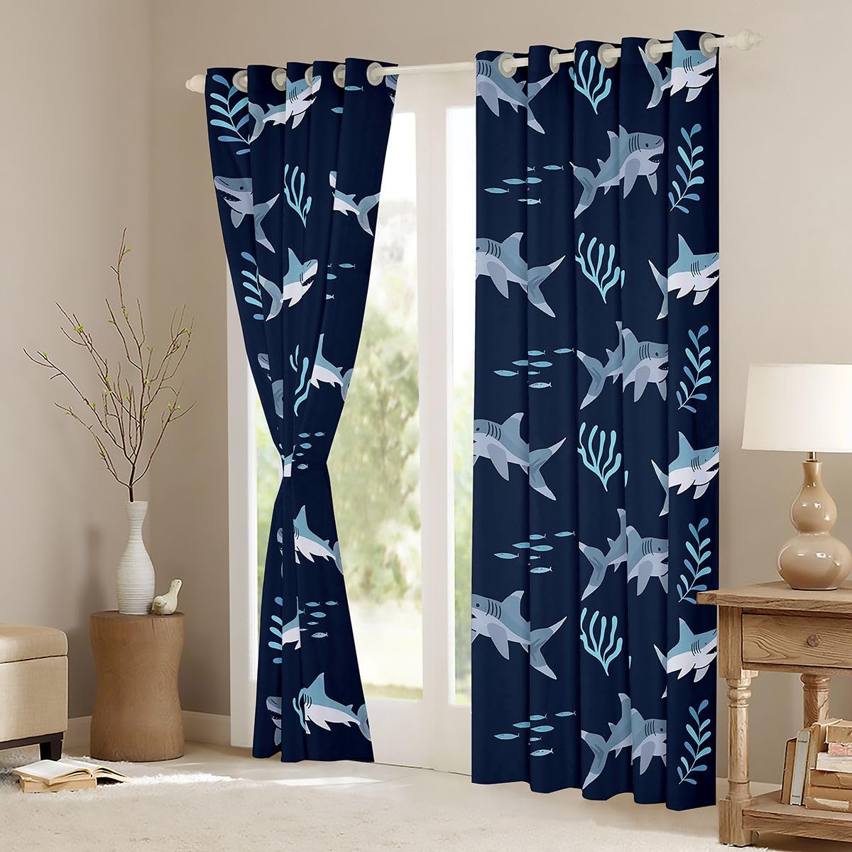 Homemissing Tende oscuranti per camera da letto, soggiorno, animali marini, oceano, tende oscuranti per finestre con pesci, 2 pannelli 167,6 x 182,8 cm (larghezza x lunghezza)