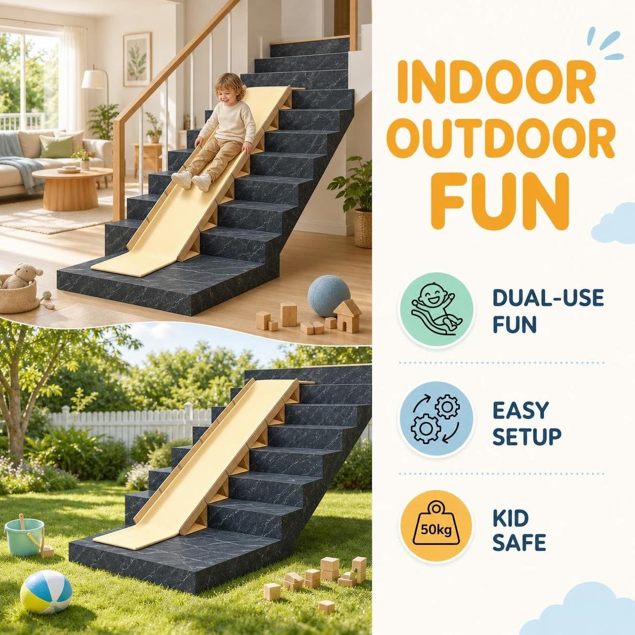 Treppenrutsche für – Indoor Outdoor Rutsche & Rutschbahn Treppe, 4 Meter lang