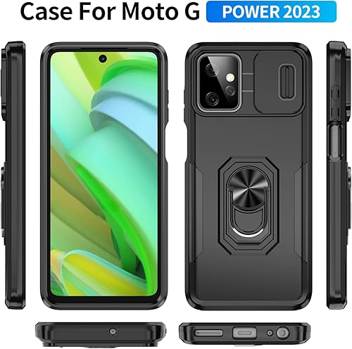 Miniatura 3 de YmhxcY Funda para Moto G Power 5G 2023 con 2 protectores de pantalla a prueba de explosiones, cubierta deslizante para cámara y soporte, grado