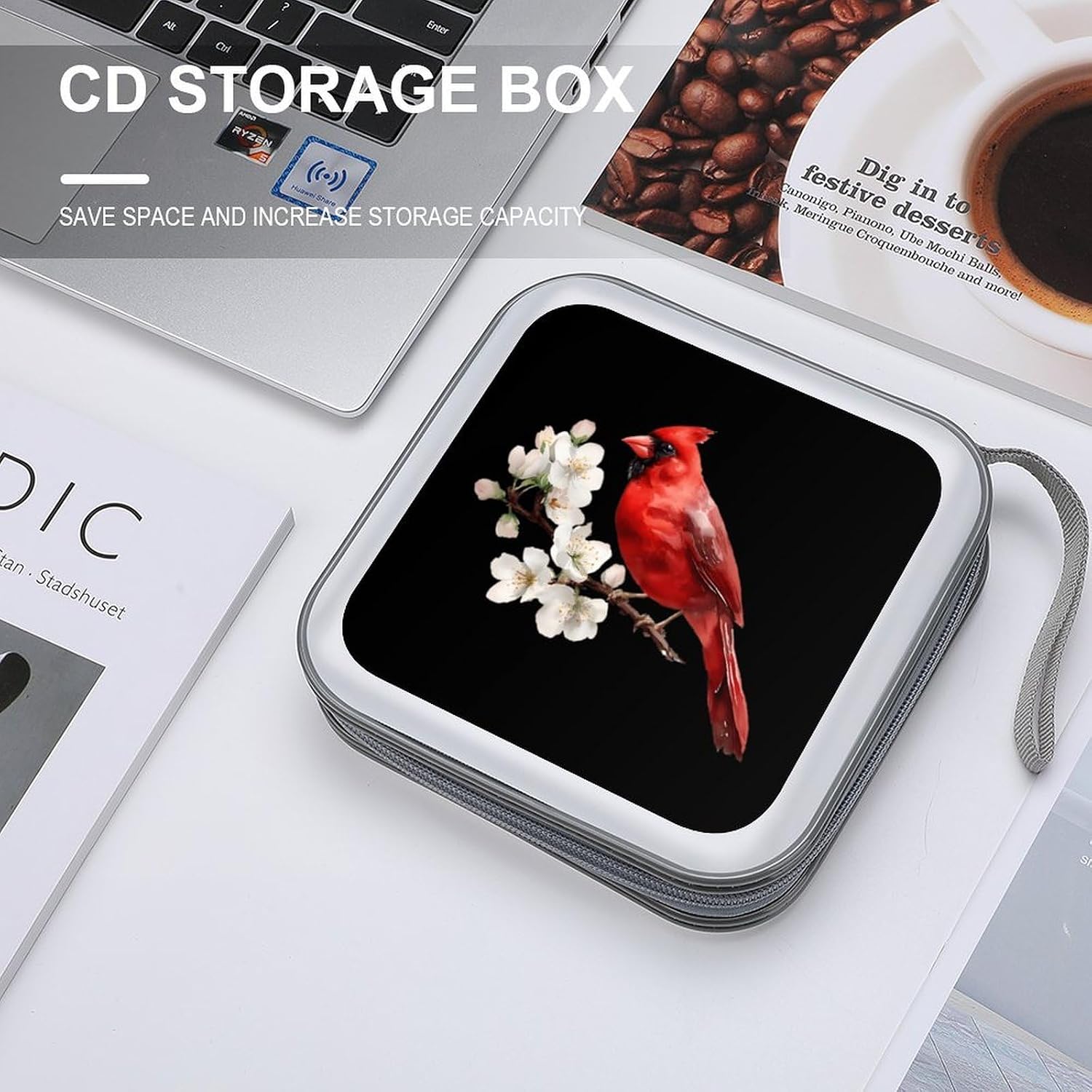 Cardinal Branch Flower CD Case Wallet Portable DVD Holder Organizer Box image 4