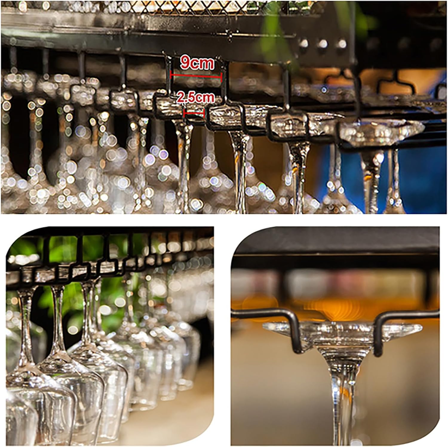 Adjustable Hanging Wine Glass Holder Ceiling Decoration Rack for Vintage Wine Storage Upside Down Wine Bottle Display Racks for Bar Restaurant Cafe (200 Characters)