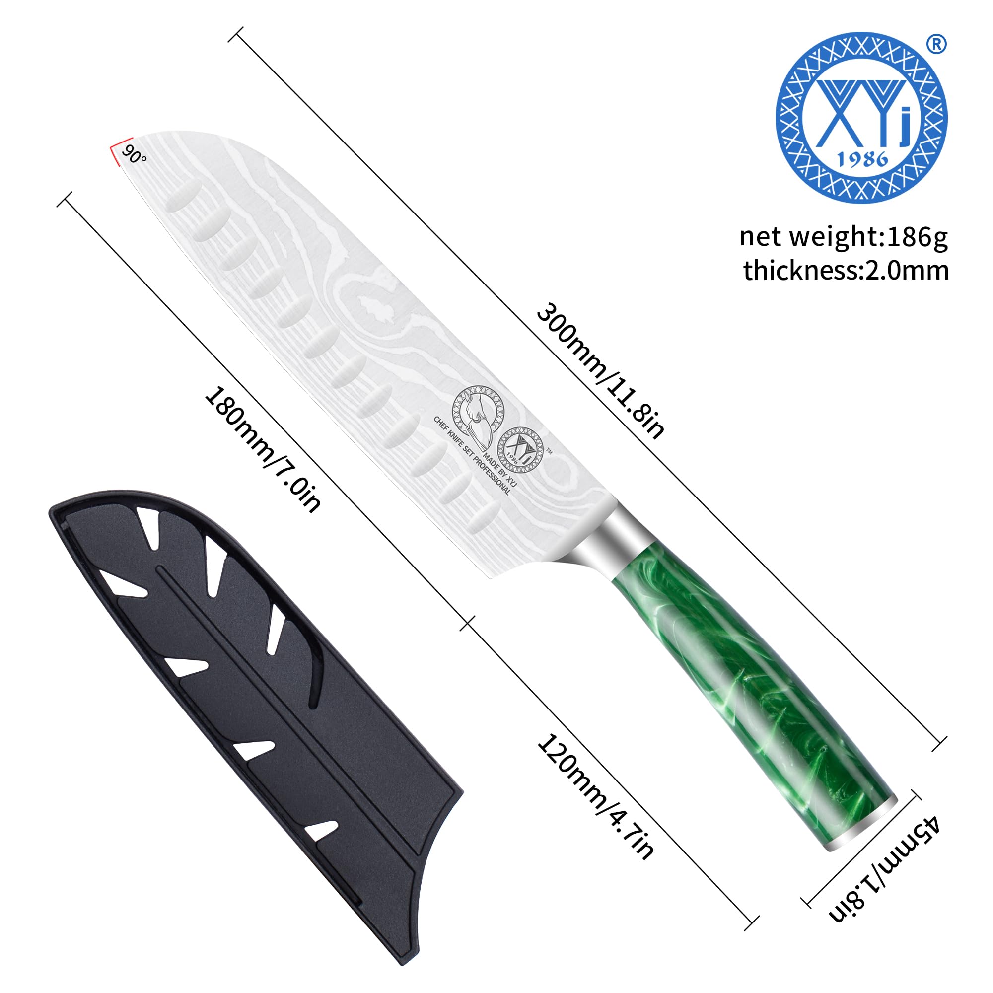 XYJ cucina verdura coltello in acciaio inox 7 pollici rasoio affilato giapponese Nakiri coltello, mannaia di carne, affettare cucina chef coltello con copertura, manico ergonomico