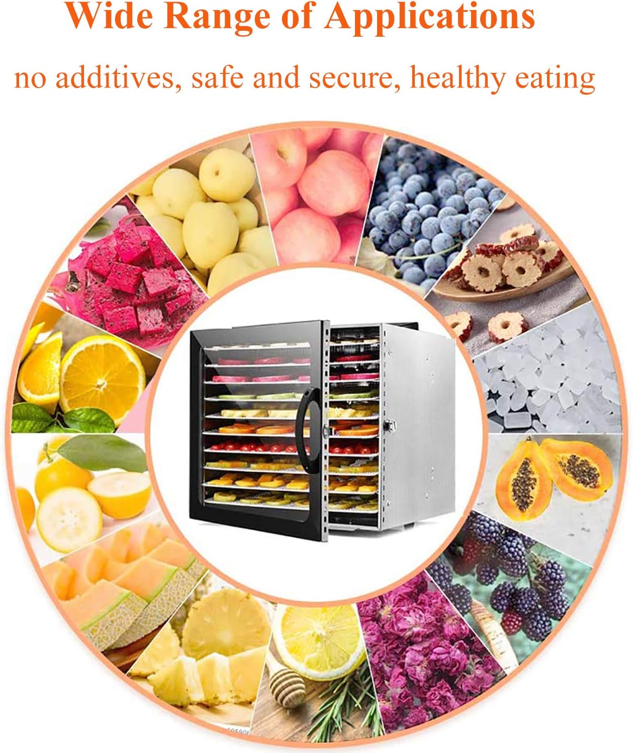 CGOLDENWALL Commercial Digital Food Dehydrator Large-capacity Fruit Dryer 1000W Electric Food Dryer with 24 hour Timer Stainless Steel 10 Trays for Jerky Meat Beef Fruit Vegetable 110V/220V