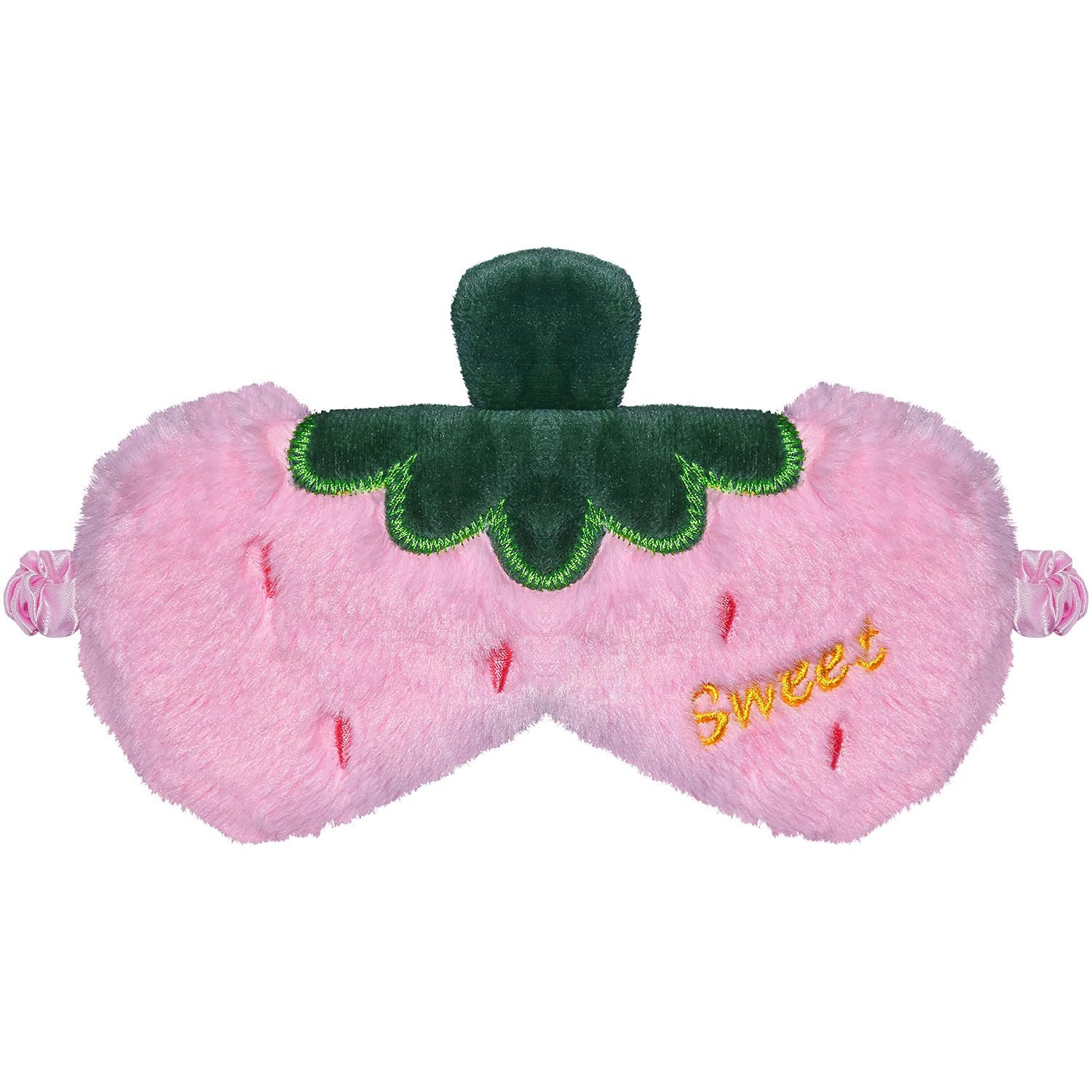 Ulife Mall Cute Strawberry Eye Mask Kids, Soft Fluffy Plush Blindfold Funny Novelty Fruits Sleeping Mask Eye Cover Shade for Girls Boys Women Men Night Nap Travel Meditation (Light Pink, Strawberry)