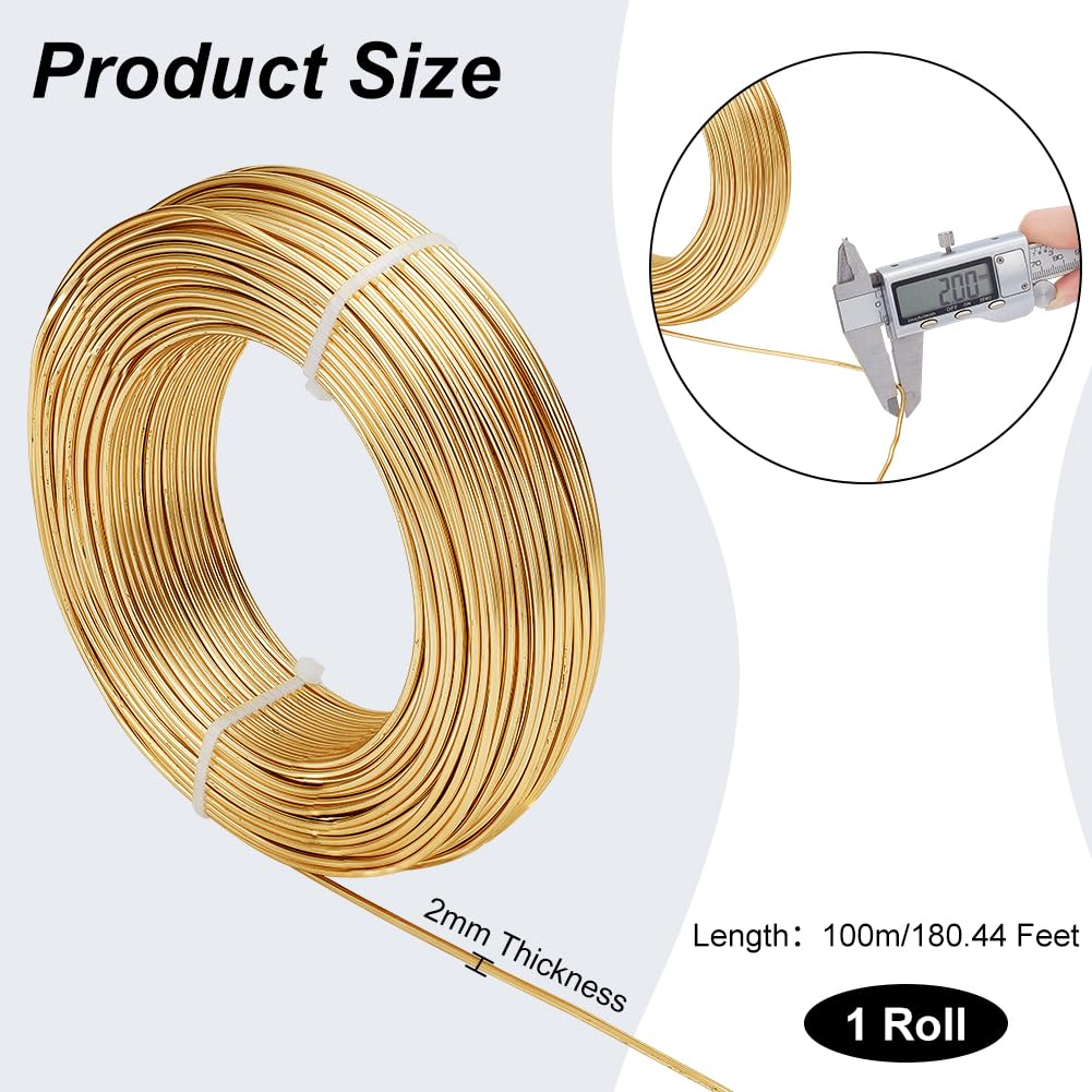BENECREAT 180 Feet 12 Gauge Jewelry Making Craft Wire Aluminum Wire Bendable Metal Sculpting Wire for Bonsai Trees, Floral, Arts Crafts Making, Light Champagne