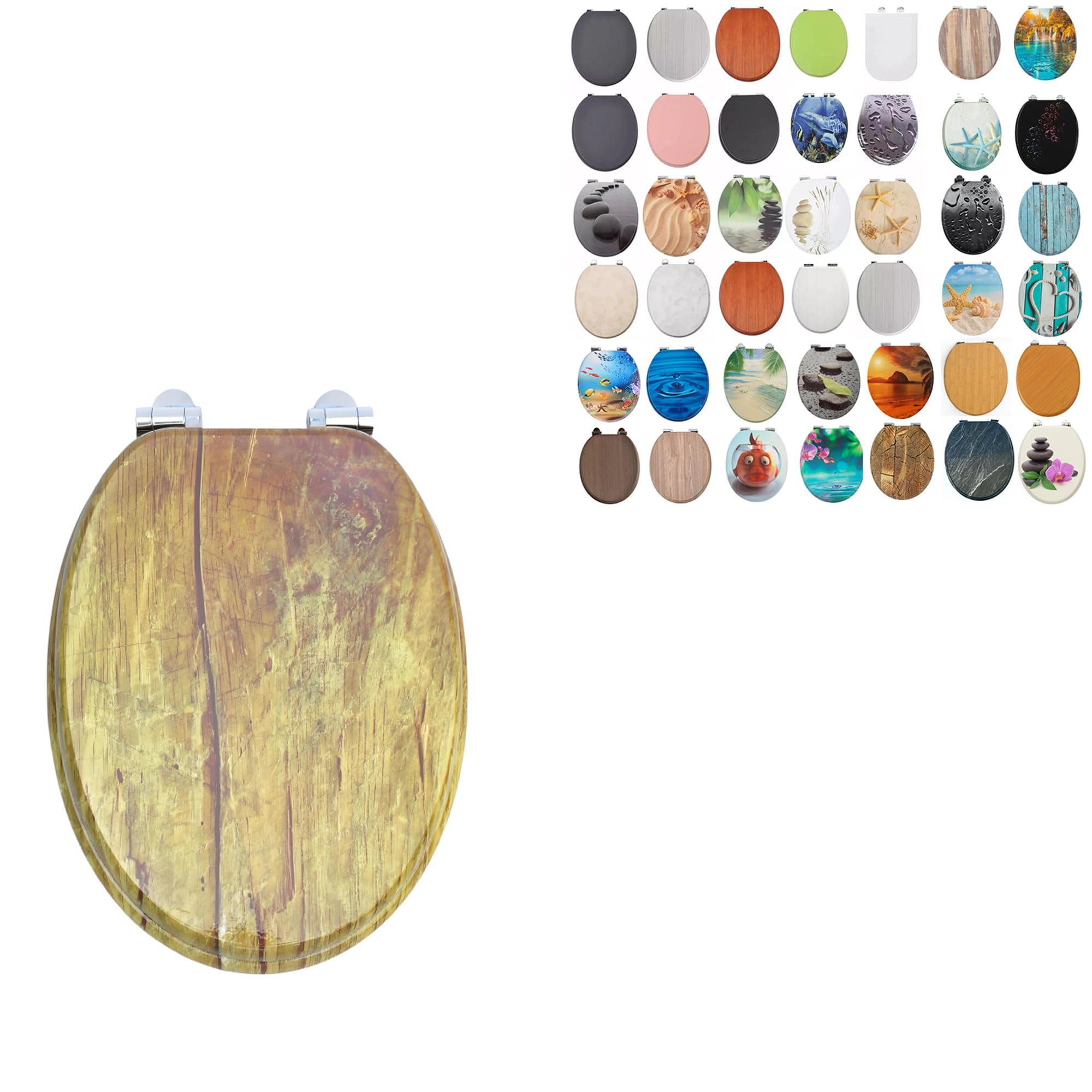 Burakh Wooden Texture 18" Mdf Toilet Seat Universal Adjustable Fit Most Toilets Oval Seat┃Bathroom Standard Wooden Mdf Toilet Seat | Wc Seat +Fittings (Wooden Texture)