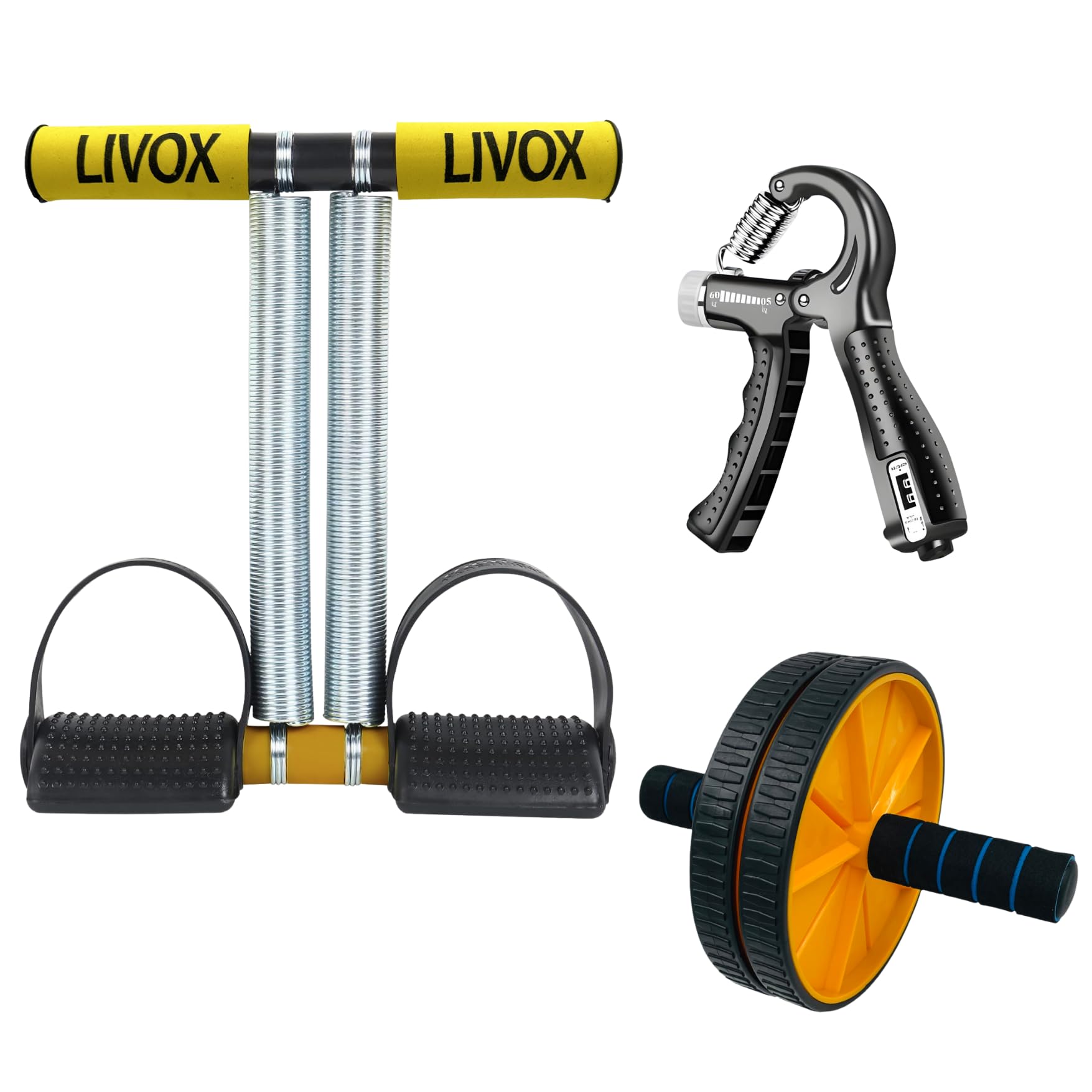 LIVOX Double Spring Tummy Trimmer and Abs Wheel Roller Gym Equipment Set Home Workout Combo Men and Women, Pack of 2-image-30
