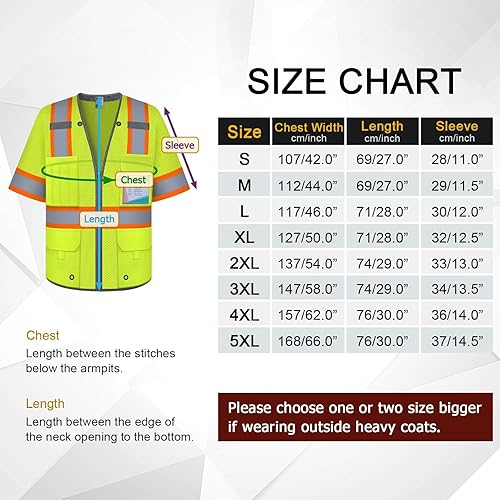 Miniatura 6 de TCCFCCT Hi Vis - Chaleco de seguridad reflectante de alta visibilidad con 9 bolsillos para hombres y mujeres, chaleco de trabajo de construcción de