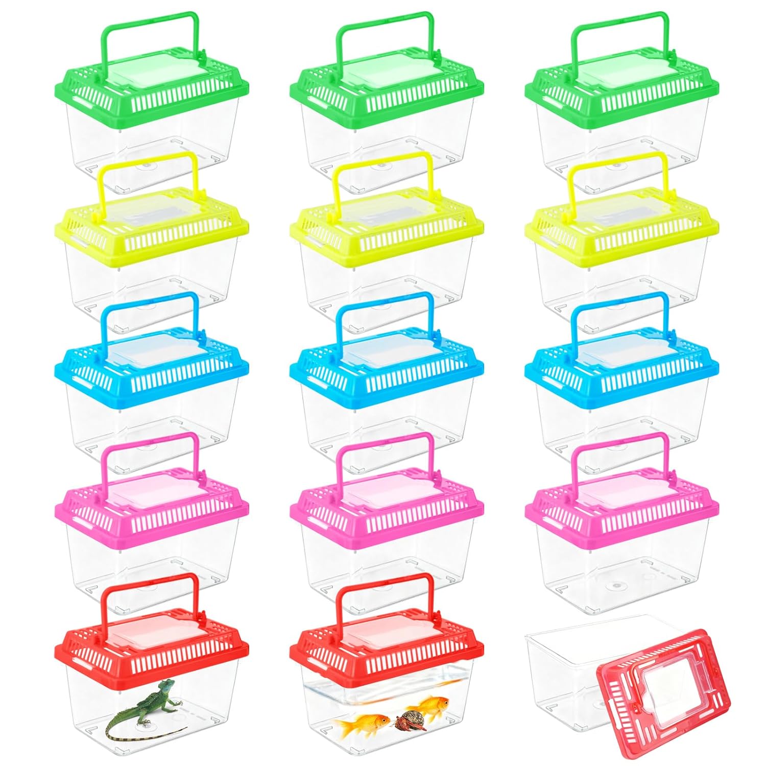 15 Pcs Small Plastic Reptile Carrier, Tarantula Enclosure Snake Breeding Box, Mini Fish Tank Portable, Beach Aquarium for Turtle Hermit Crab Spider Snake Bearded Lizard (5.1 x...