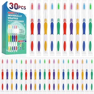 Navona 30-Pack Premium Soft Bristle Disposable Toothbrushes, Individually Wrapped, Ergonomic Handle for Travel, Hotels, Kids & Donations