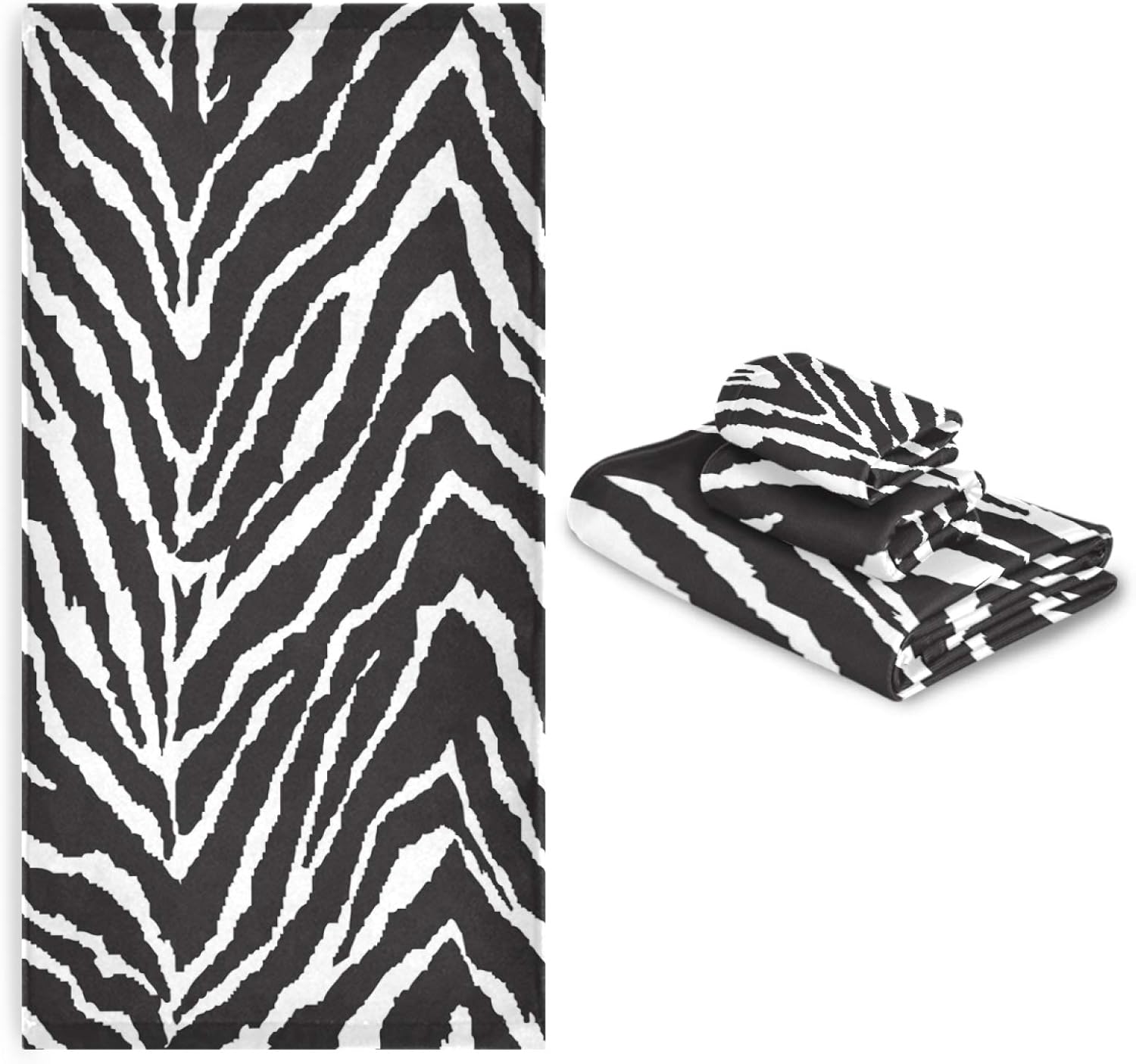 ALAZA 3-Piece Towel Set, Black and White Zebra Print Bath Towel Sets, 1 Bath Towel, 1 Hand Towel, 1 Washcloth, Absorbent Soft Towels Quick Drying for Bathroom