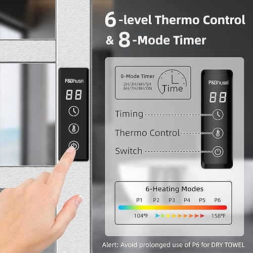 Miniatura 3 de P&Bhusri Calentador de toallas, toallero térmico de 10 bares para baño, calentador de toallas eléctrico con temporizador y ajustes de temperatura,