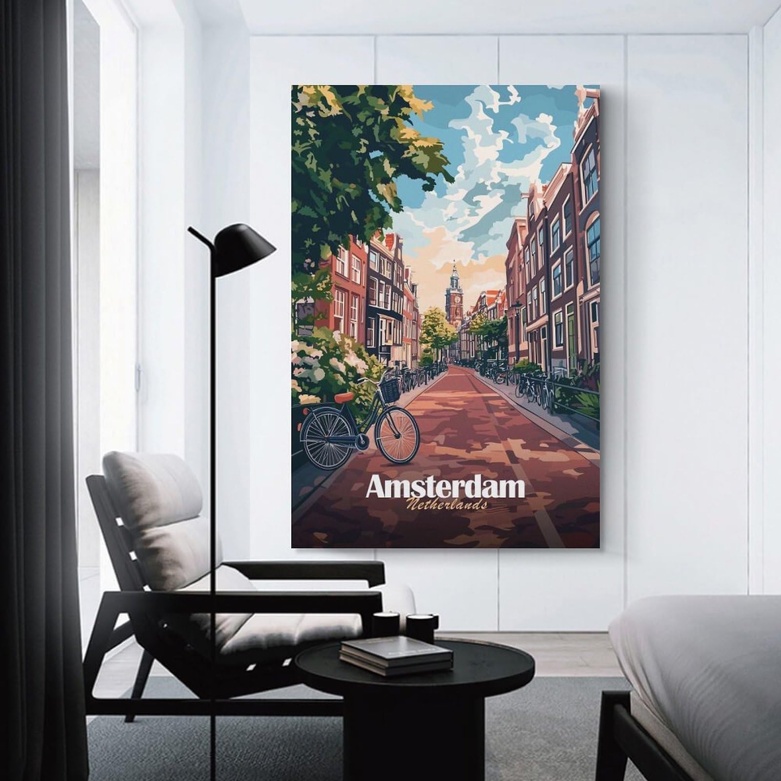 Junmoney Unframe-Style-24 Decorative Wall Artwork Amsterdam Street Scene, 16X24inch(40X60cm), For New Homes, Bedrooms Or Workspaces, Canvas Artwork With Gifting Potential