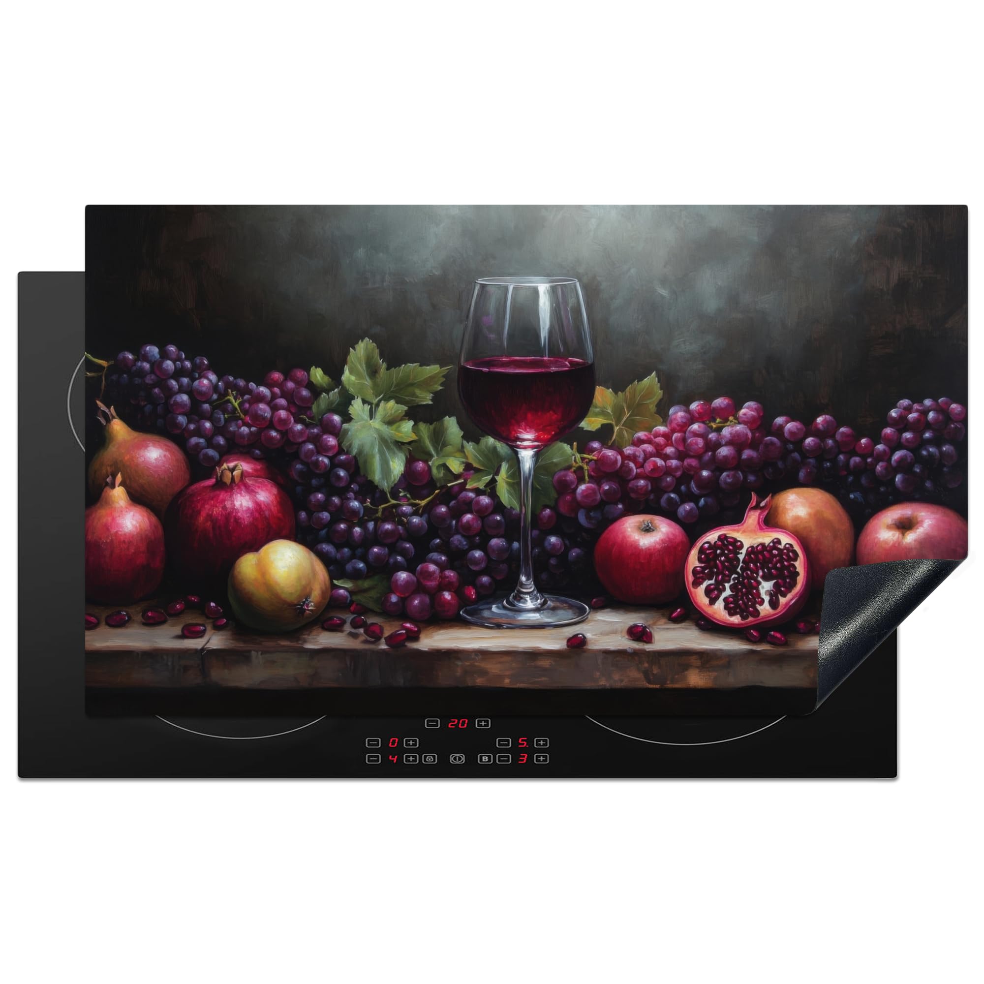 KitchenYeah© Induction Hob Cover Protector Mat 20.3"x35.3" / 89.6x51.6 cm Kitchen Universal Ceramic Covers for Electric Cookers Vinyl Wine - Fruit - Still Life