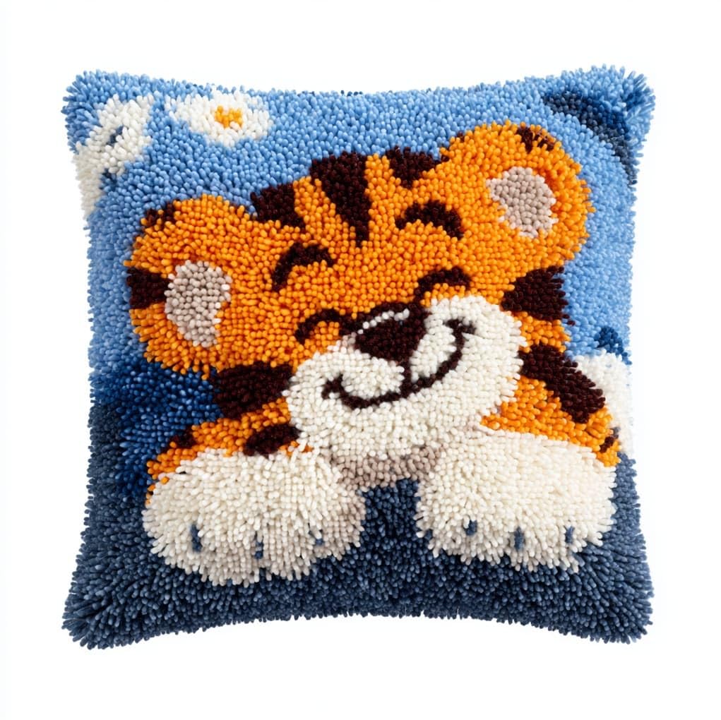 WallustrioaW Latch Hook Pillow Kits 43x43cm,Cute Tiger