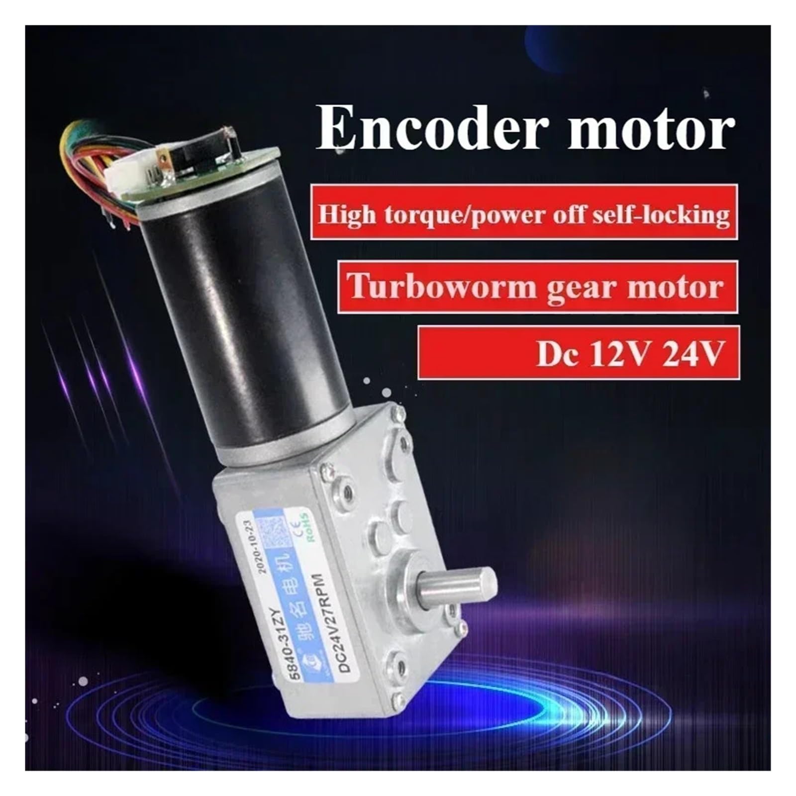 Hall-Encoder-Vibrationsmotor 5840-31ZY Schneckengetriebe und Schnecke mit hohem Drehmoment DC 12 V/24 V Metallgetriebe CW/CCW-Automatisierungsausrüstung(12V,16rpm)