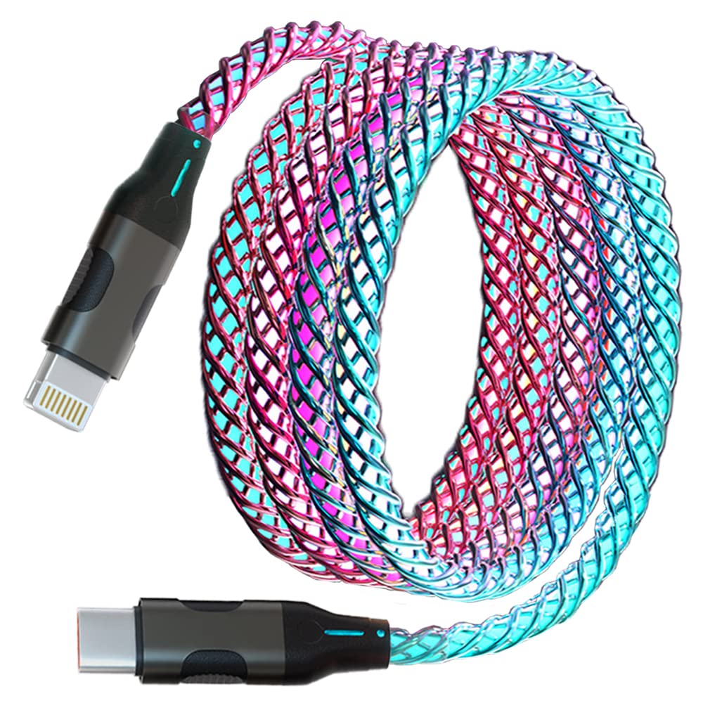 KINDRM LED iPhone Fast Charger, [Apple MFi Certified] RGB Colorful Gradual Light 5ft USB C to Lightning Charger Cable Type C Fast Charging Data Cord