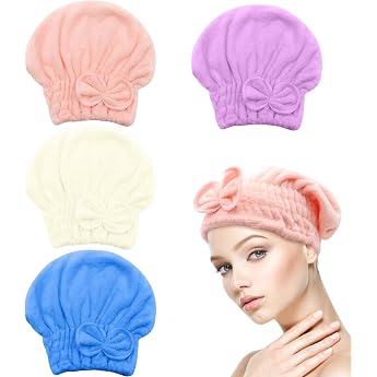 scettar pack of 4 microfibre towel hair turban drying caps for hair women super fast absorbent quick drying hair towel hair turban for drying for long straight curly short hair