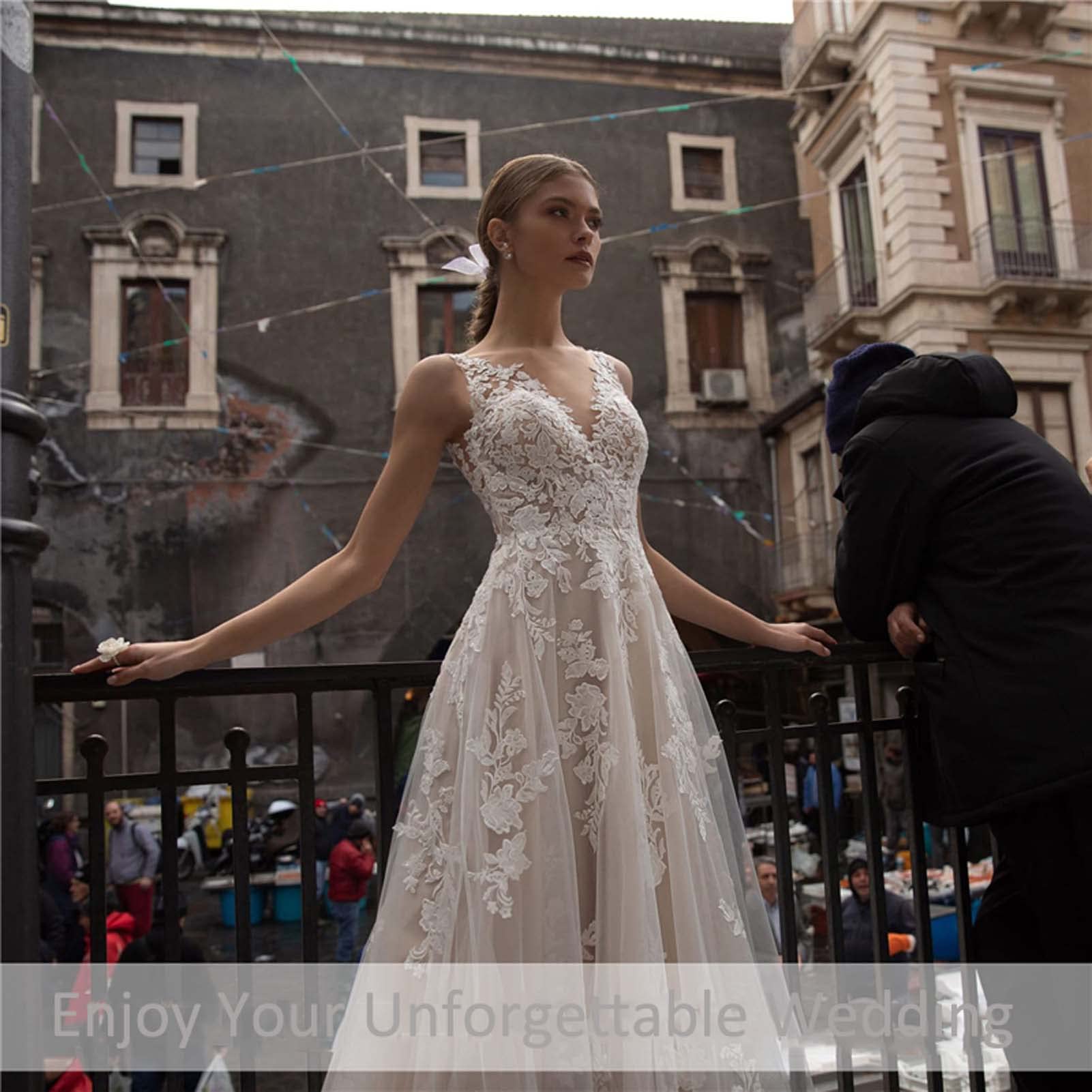 Robe de Mariée, Dentelle de Mariée Application Robe de Mariée sans Dos Robe de Soirée Demoiselle d'honneur, Blanc, 16