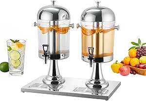 VEVOR Getränkespender 2x8 Liter - Edelstahl Saftspender Mit Tropfsicherem Hahn