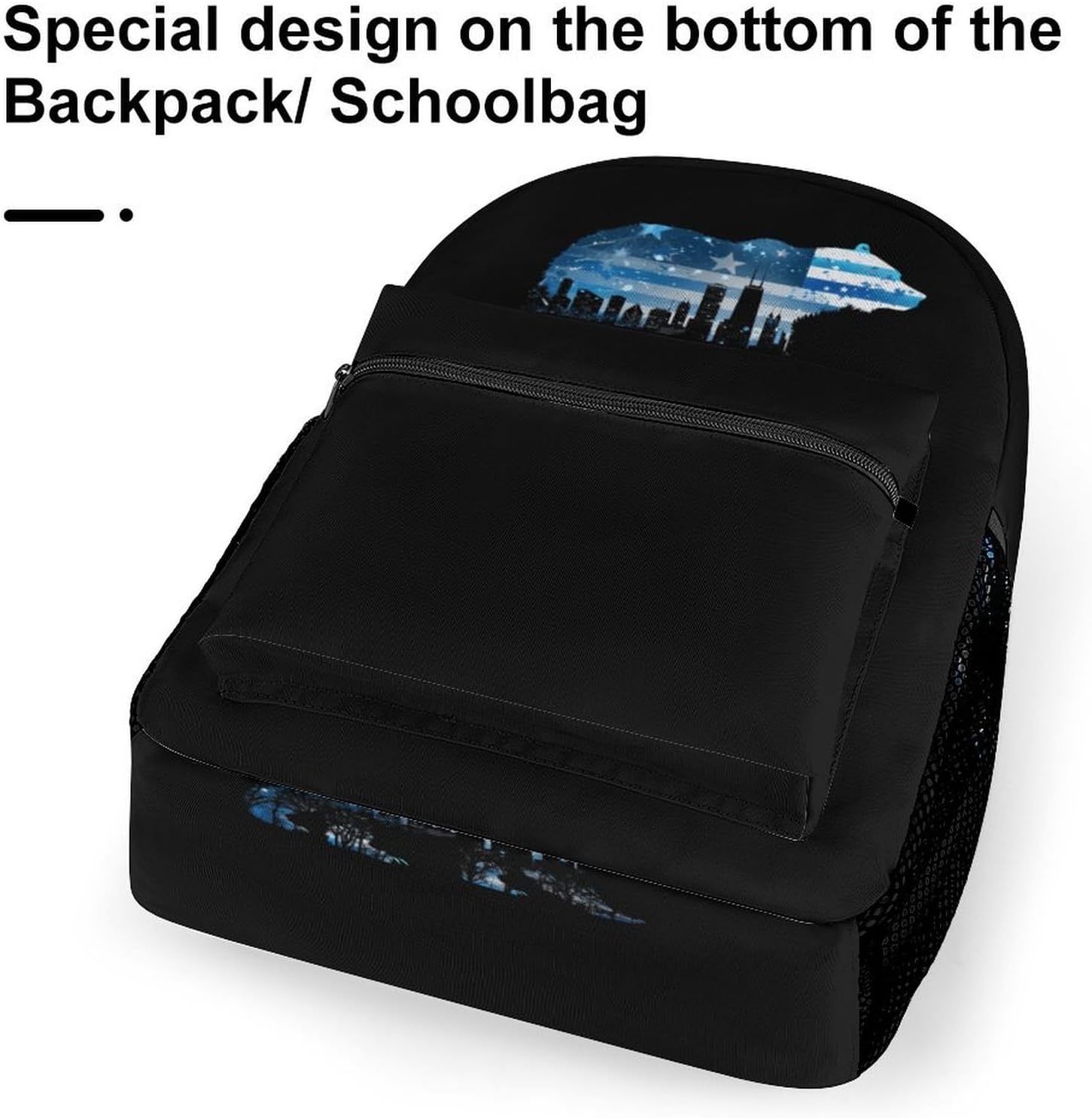 Am-erican Flag City Flag Bear Print Laptop Backpack Lightweight Travel Daypack Shoulder Bag for Men Women