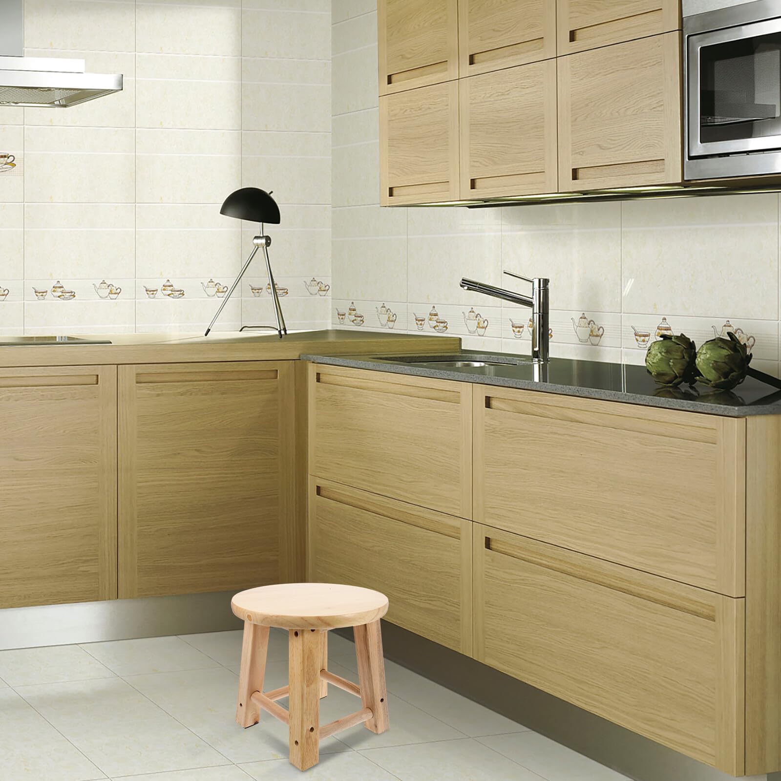 Mini taburete redondo de madera – Asiento de baño antideslizante creativo ligero y estable diseño de cuatro patas para cambiar zapatos y uso doméstico - Práctico y elegante