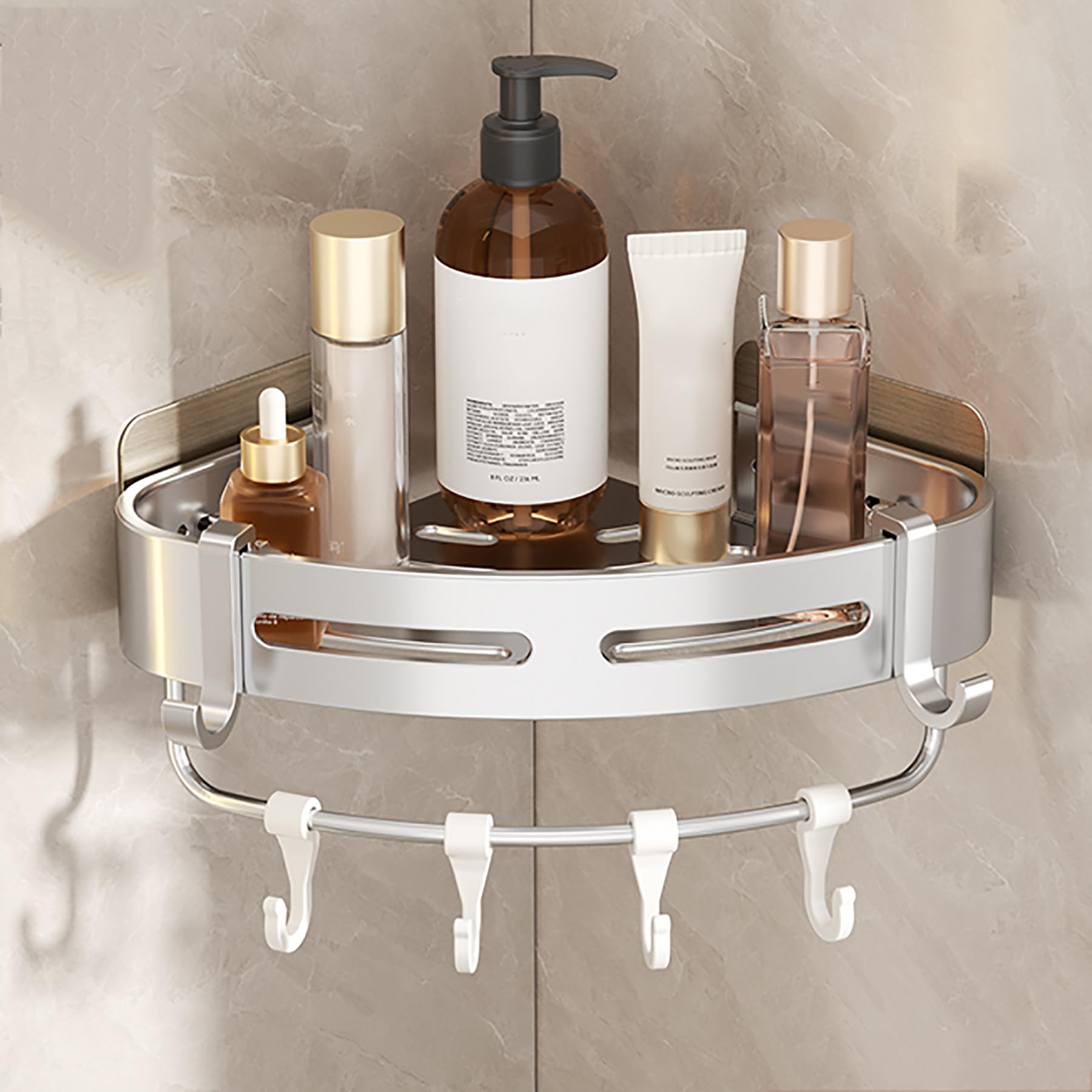 SRURLLUG Corner Shower Caddy Adhesive No Drilling Stainless Steel Shower Storage Rack Large Capacity Corner Shower Shelves Wall