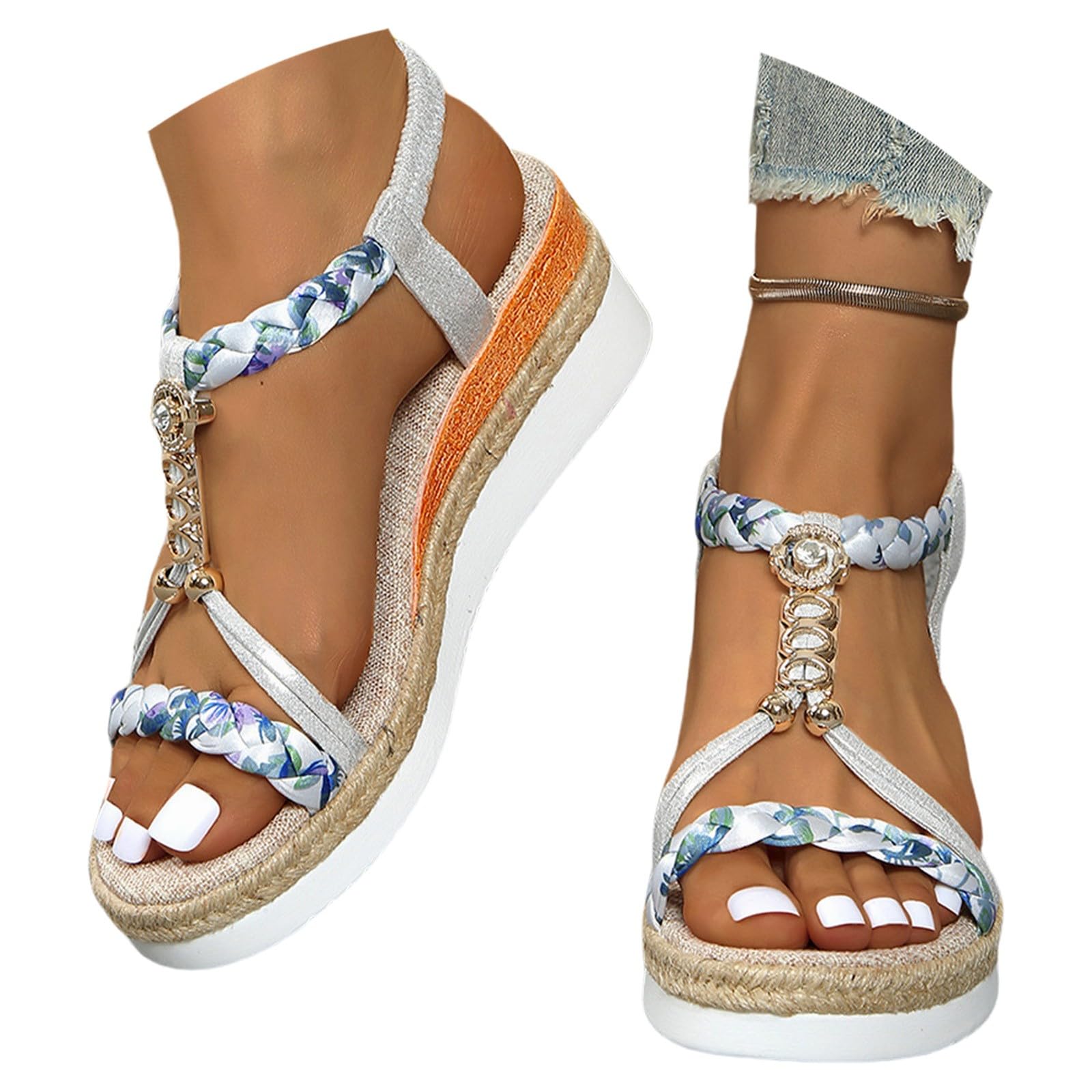 Generico Sandalidonna Estive Eleganti Estivi Con Zeppa Da Donna Traspiranti Antiscivolo Punta Comodi Sandali Semi-Rimorchio Scarpe Donna Ortopediche Aperte Ortopedici Comfort 36 Sandalo D'argento 43