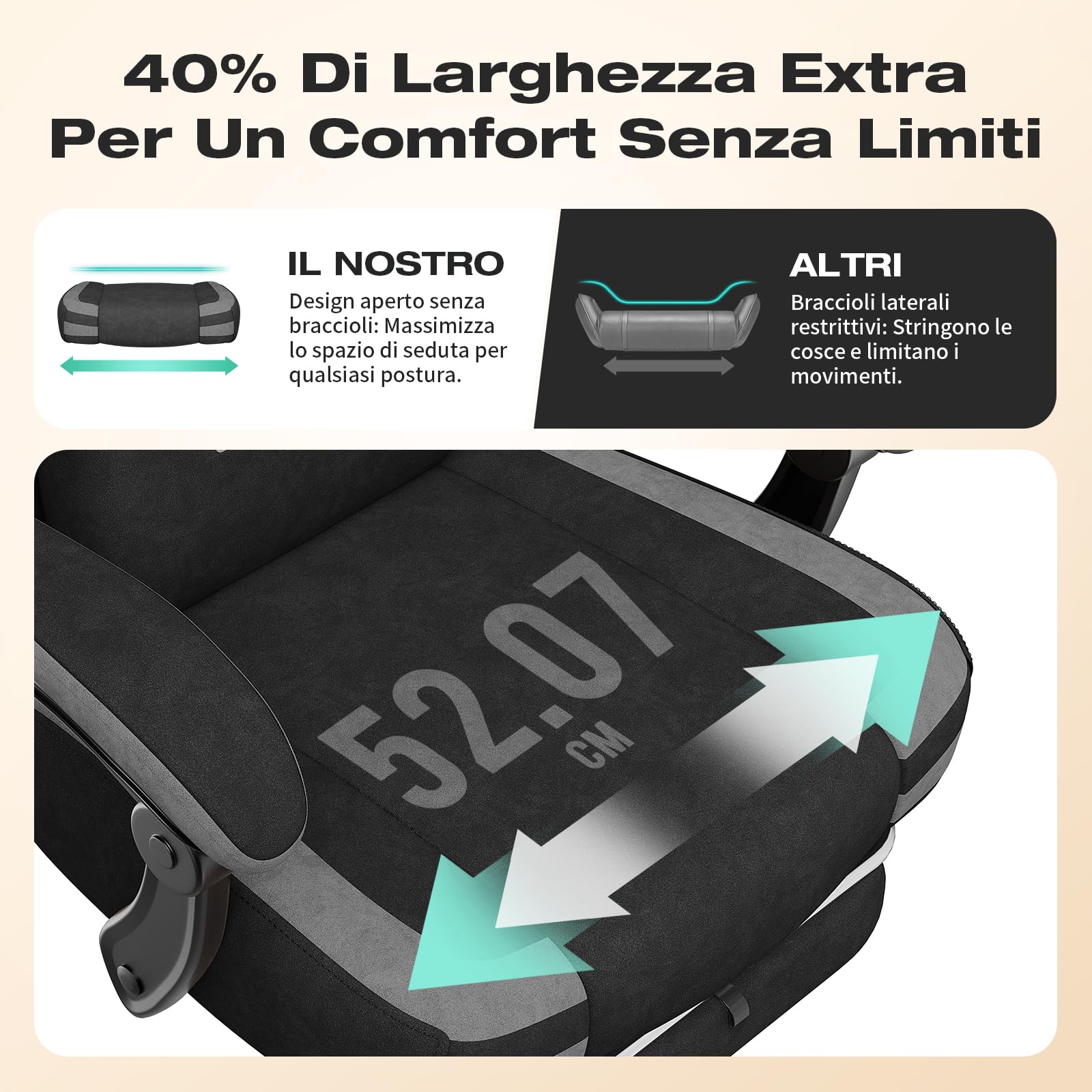 Douxlife Sedia Gaming Ergonomica, Sedia da Ufficio in Tessuto High-Tech,con cuscino primaverile, con Cuscino Lombare Massaggiante, Piedini metallici e Borsa Portaoggetti, Portata 158kg (Grigio)
