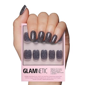 Glamnetic Press-On Nails Bundle - Cherry Glaze & Cosmic | Glazed Short Round Cherry Red Nails | Glossy Sparkly Black Short Squoval Fake Nails | Reusable Nail Kits