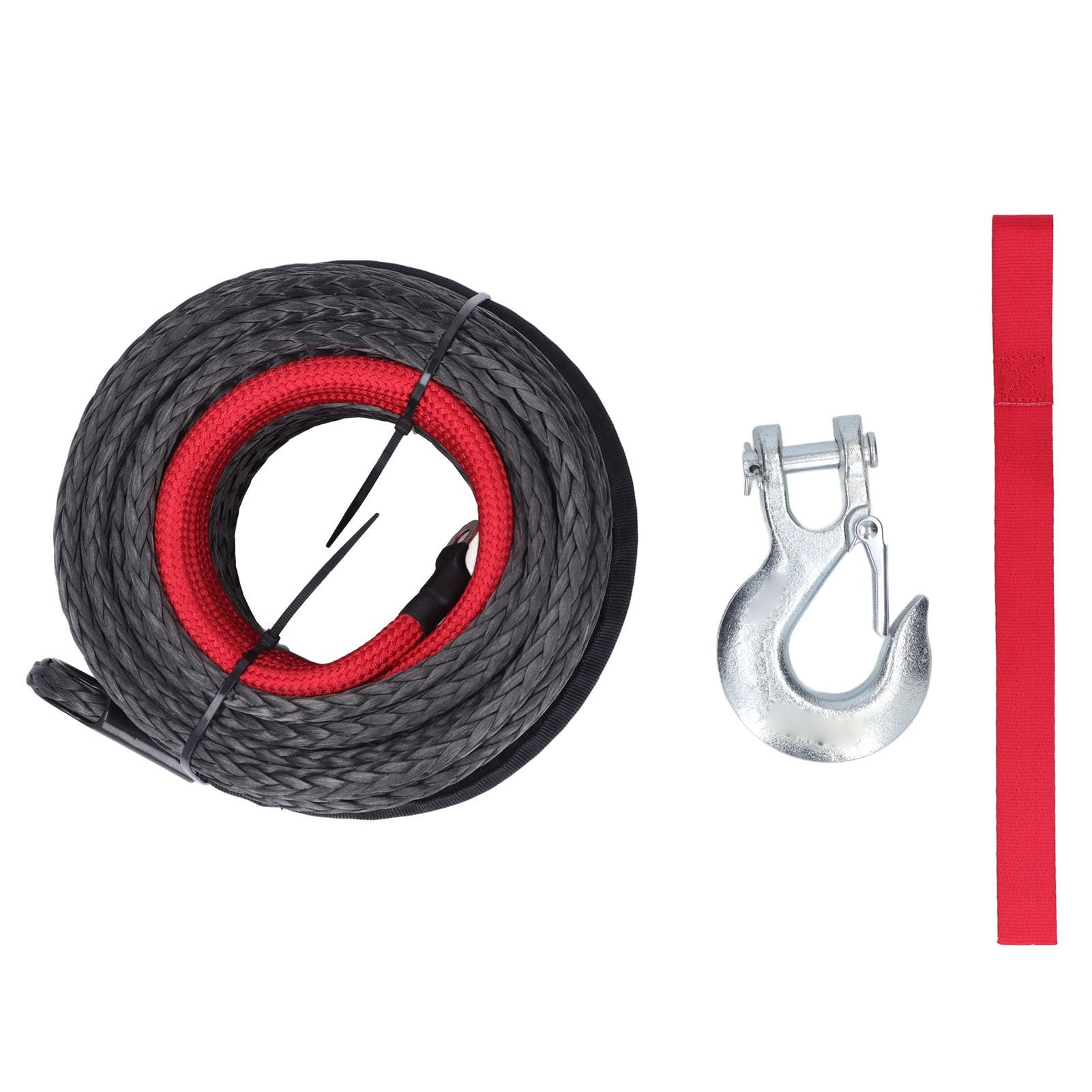 WINCH ROPE 10mm x 30m Synthetisches Seil mit Legierungsstahlhaken und Abriebfestigkeit, für Geländefahrzeuge, LKW, ATV, selbst Rettung, 18740 lbs