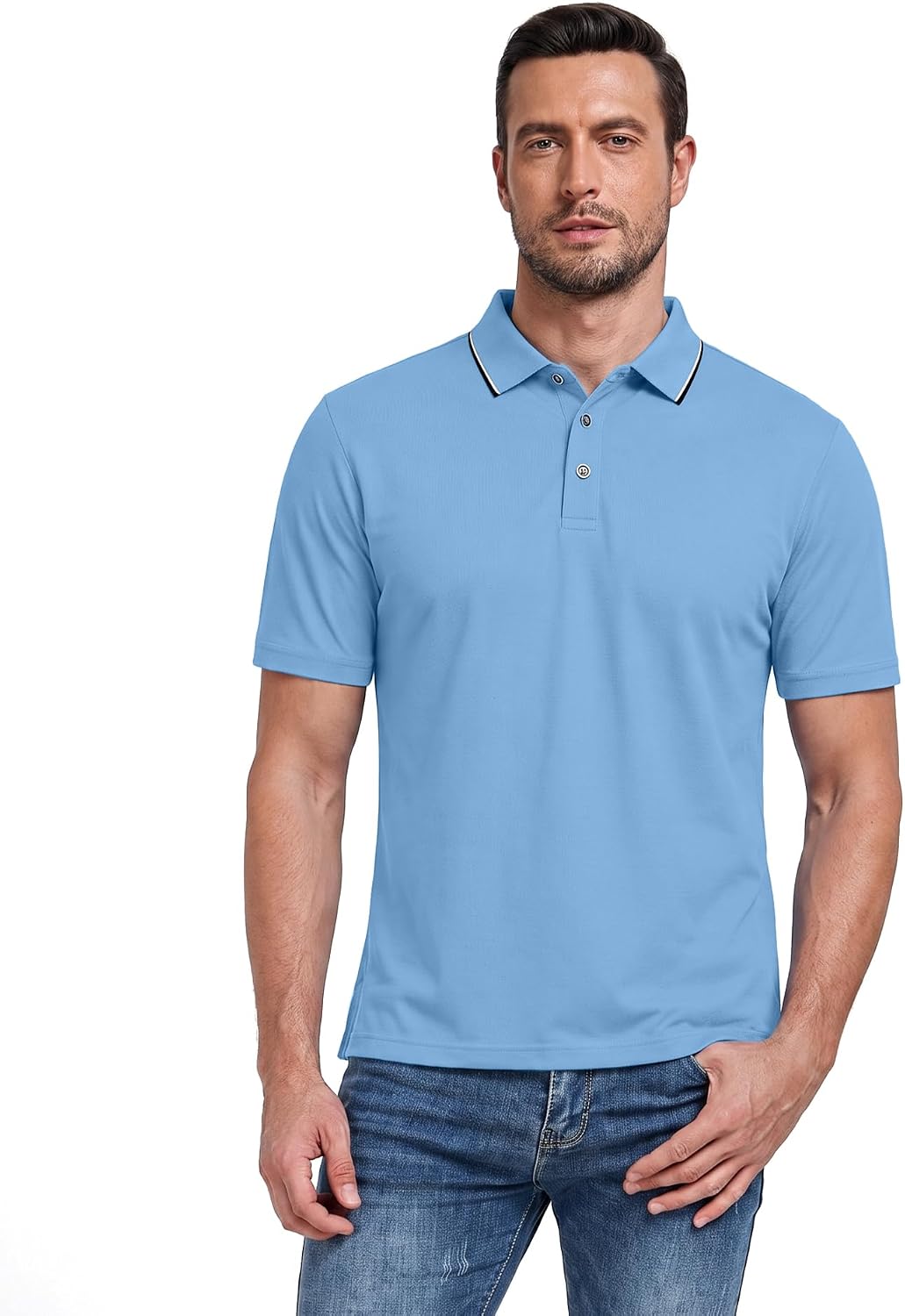 V VALANCH Men's Polo Shirt Short Sleeve Moisture Wicking Tennis Shirts Performance Golf Shirts Casual T-Shirt