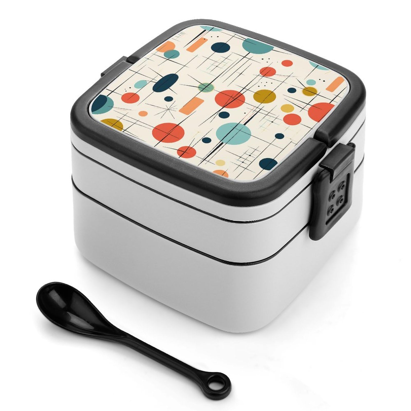 VstaDank Modern Mid Century Bento Box Portable Adult Lunch Box with 2 Layer&Spoon Reusable Insulated Lunchbox Large Food Containers Leak Proof Lunch Containers for Work Camping Meal Prep