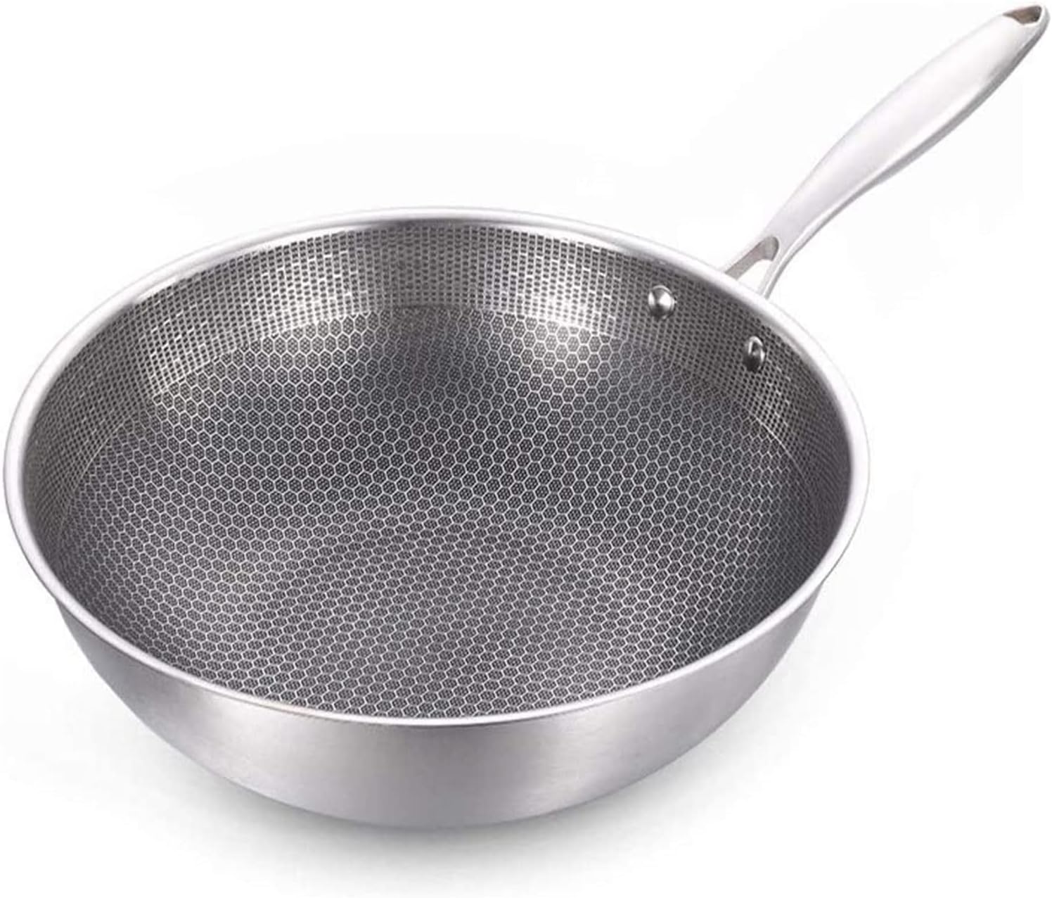 Wok Pan Stainless Steel Wok Thick Honeycomb Handmade Frying Pan Non Stick Non Rusting Gas/Induction Cooker Pan Kitchen Cookware