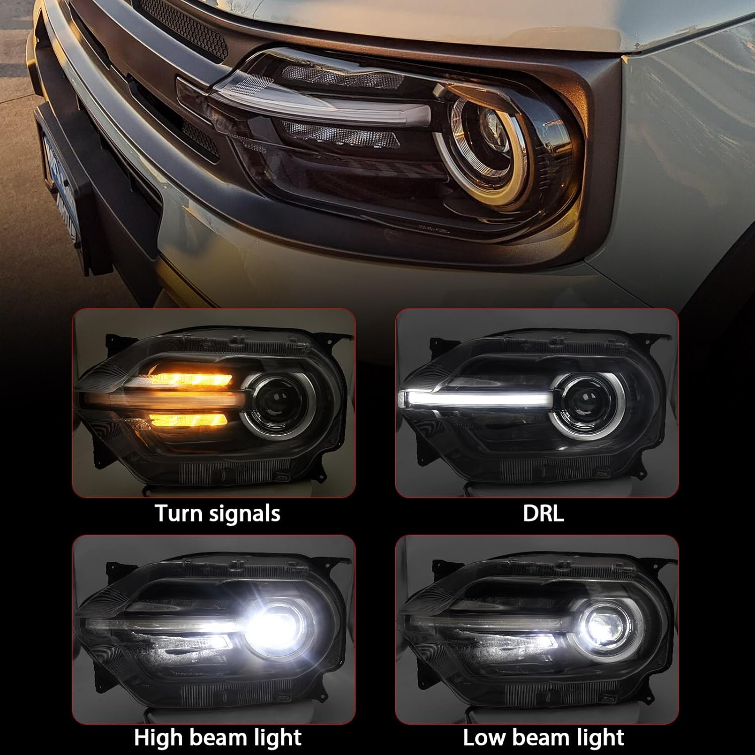 Left Full LED Headlight for Ford Bronco Sport 2021 2022 2023, LH Headlamp Assembly Projector OE Factory Style Replacement for M1PZ13008G Driver Side