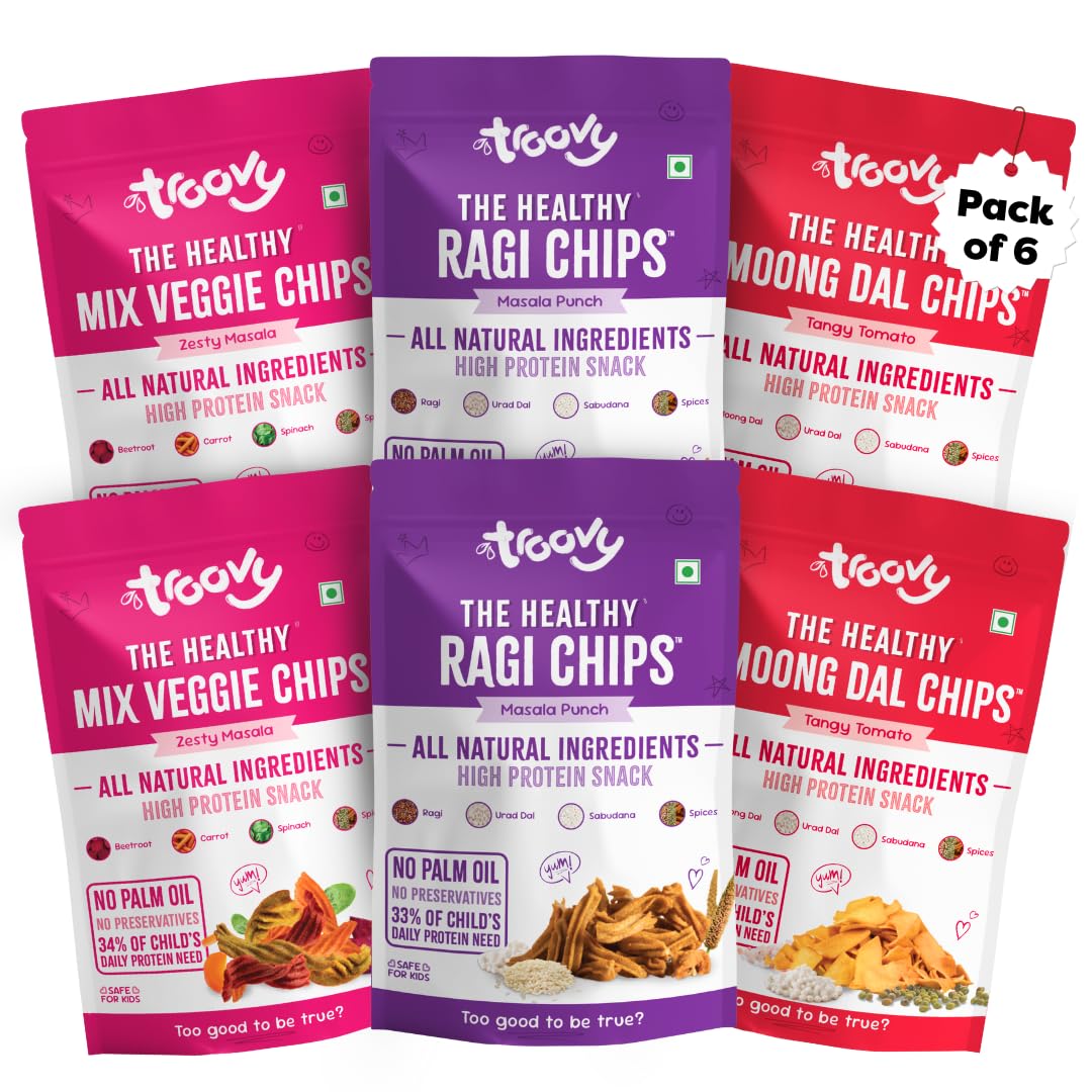 Troovy Healthy Mixed Chips | Tasty & High Protein Snacks | 30% Of Protein Needs | No Palm Oil, Cholesterol or Trans Fats | No Junk & Chemicals | (Pack of 6)