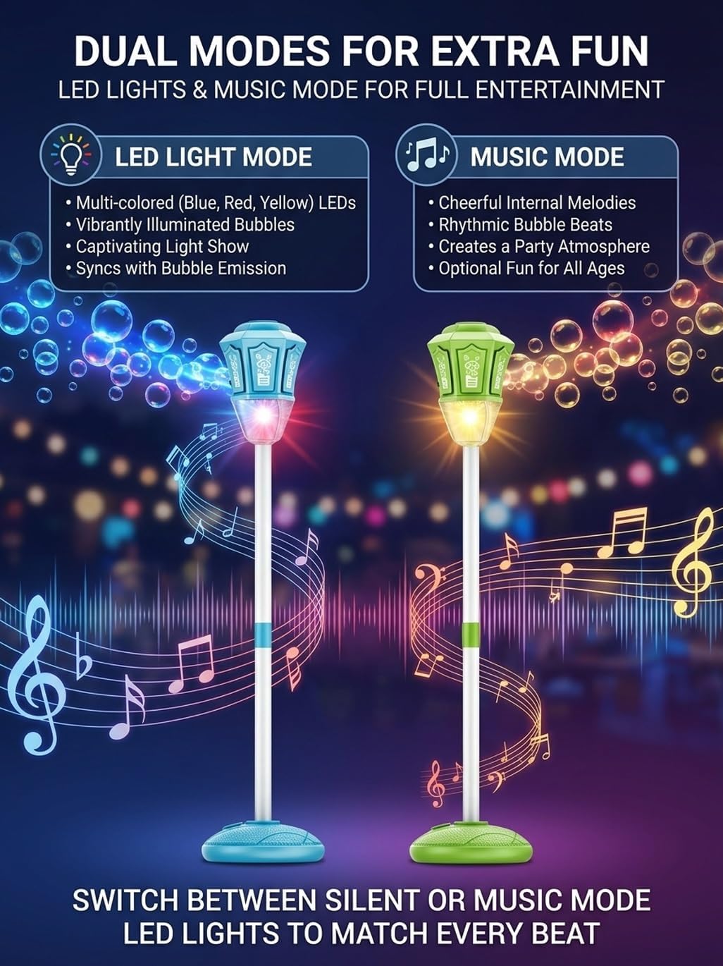 Automatic Bubble Machine, 2026 New Rechargeable Stand up Bubble Maker with Lights and Music, Big Outdoor Street Lamp High Capacity Blower for Parties Birthday Wedding(Green)